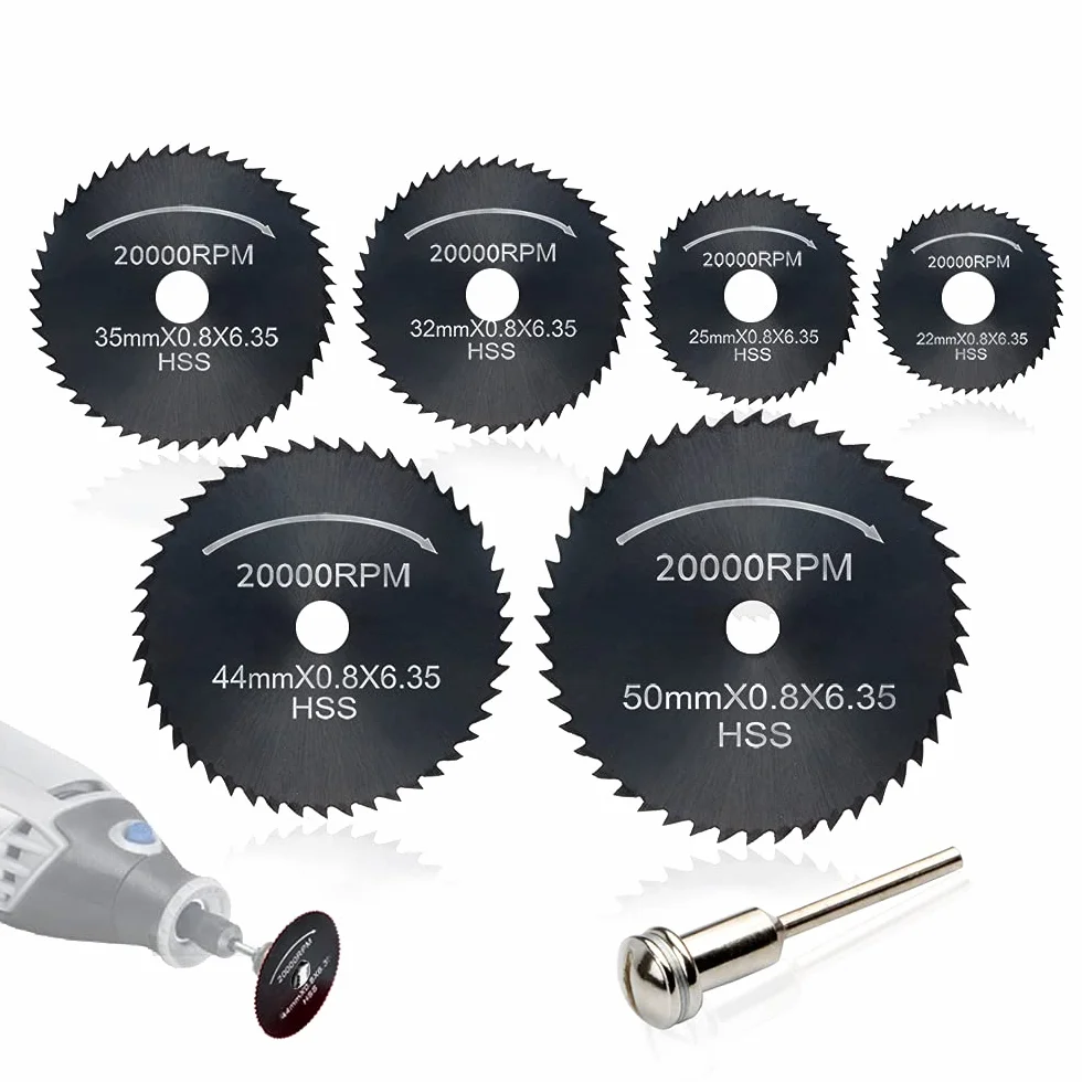 7pc HSS lames de scie outil rotatif, (Acier de nitruration) circulaire Disques de lame de scie, (disque à tronçonner en bois) pour Outil rotatif Mandrin avec tige d'extension 1/8 "(3.175mm) by AniSqui
