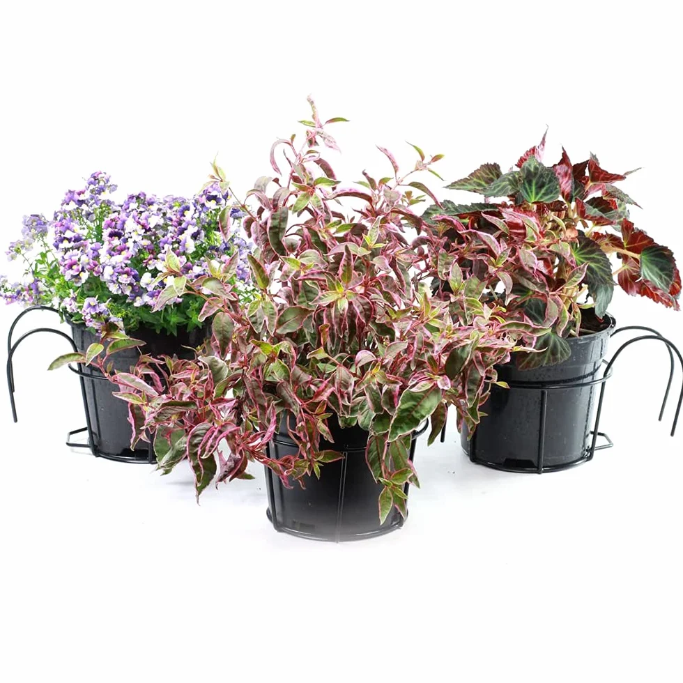 Support Fleurs Rond Crochet Jardinière Balcon Pot Métal Suspendu 2 Pièces