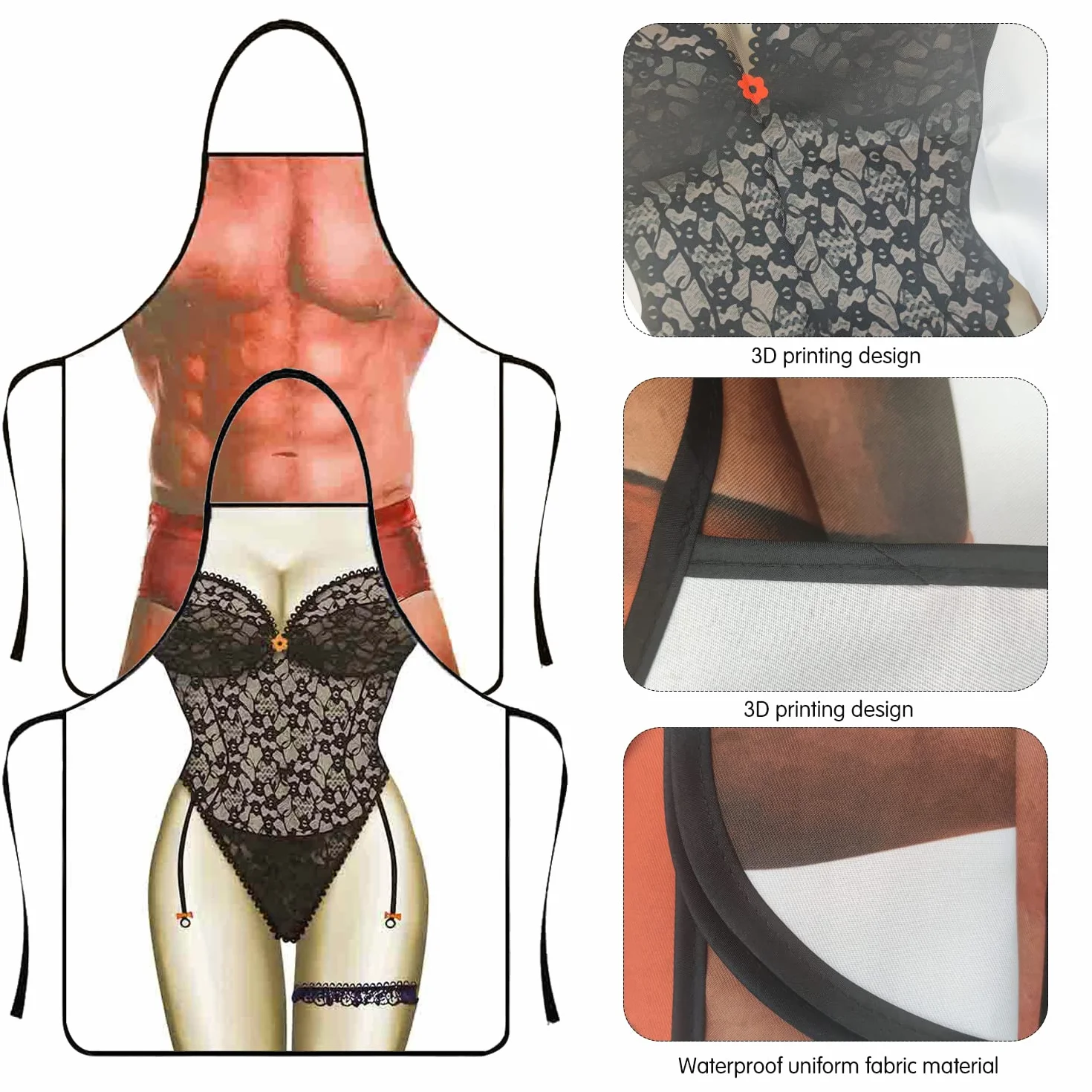 Tablier de Cuisine Drôle 3D Muscle Man Bikini pour Homme 80x60cm