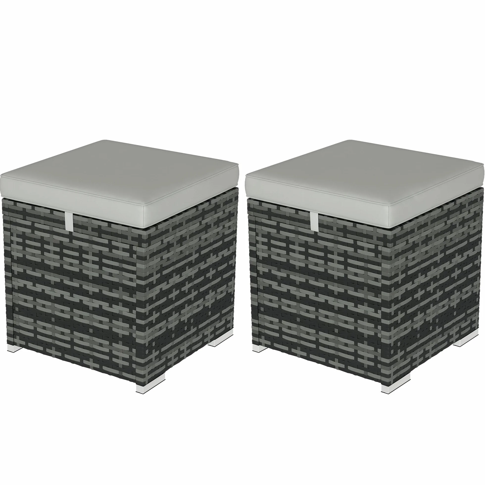 Outsunny Lot de 2 Tabourets avec Rangement en Rotin PE, Pouf Jardin 40x40x41 cm Gris Clair