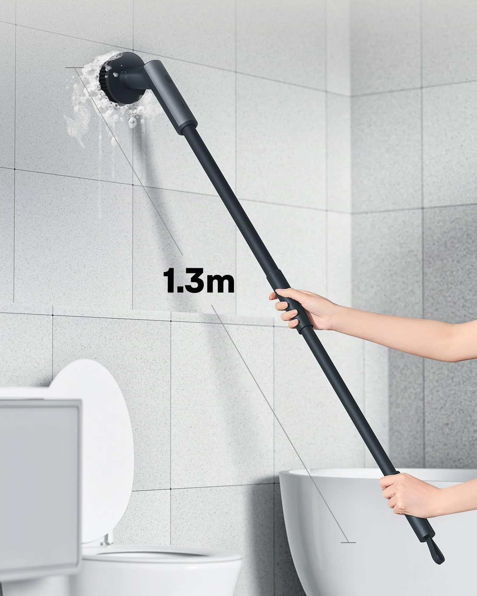 HOTO Brosse Nettoyage Electrique Rotative, IPX7 Imperméable, Brosse Rotative Électrique, Brosse Nettoyage Salle de Bain sans Fil, avec Poignée Réglable et 6 Têtes Brosse, pour Salle de Bain et Cuisine