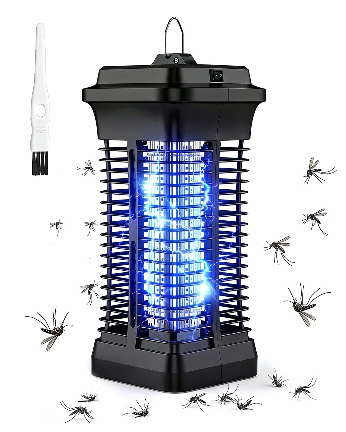 Lampe Anti Moustique Électrique 4200V, Zappeur d'Insectes UV, Tue Mouche Intérieur Extérieur IPX4 avec Crochet de Suspension