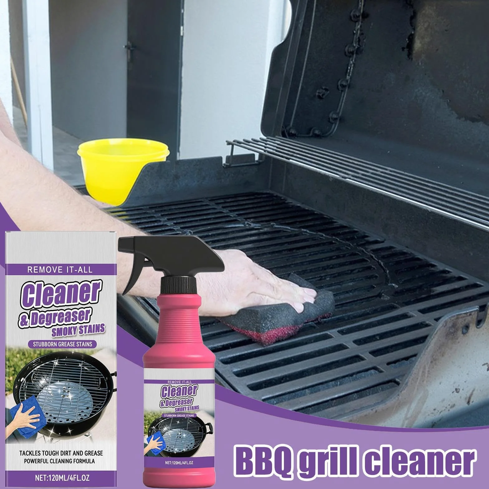 Spray Dégrasseur pour Gril 120ml Dégraissant Barbecue Grilles de Cuisson Nettoyant Four