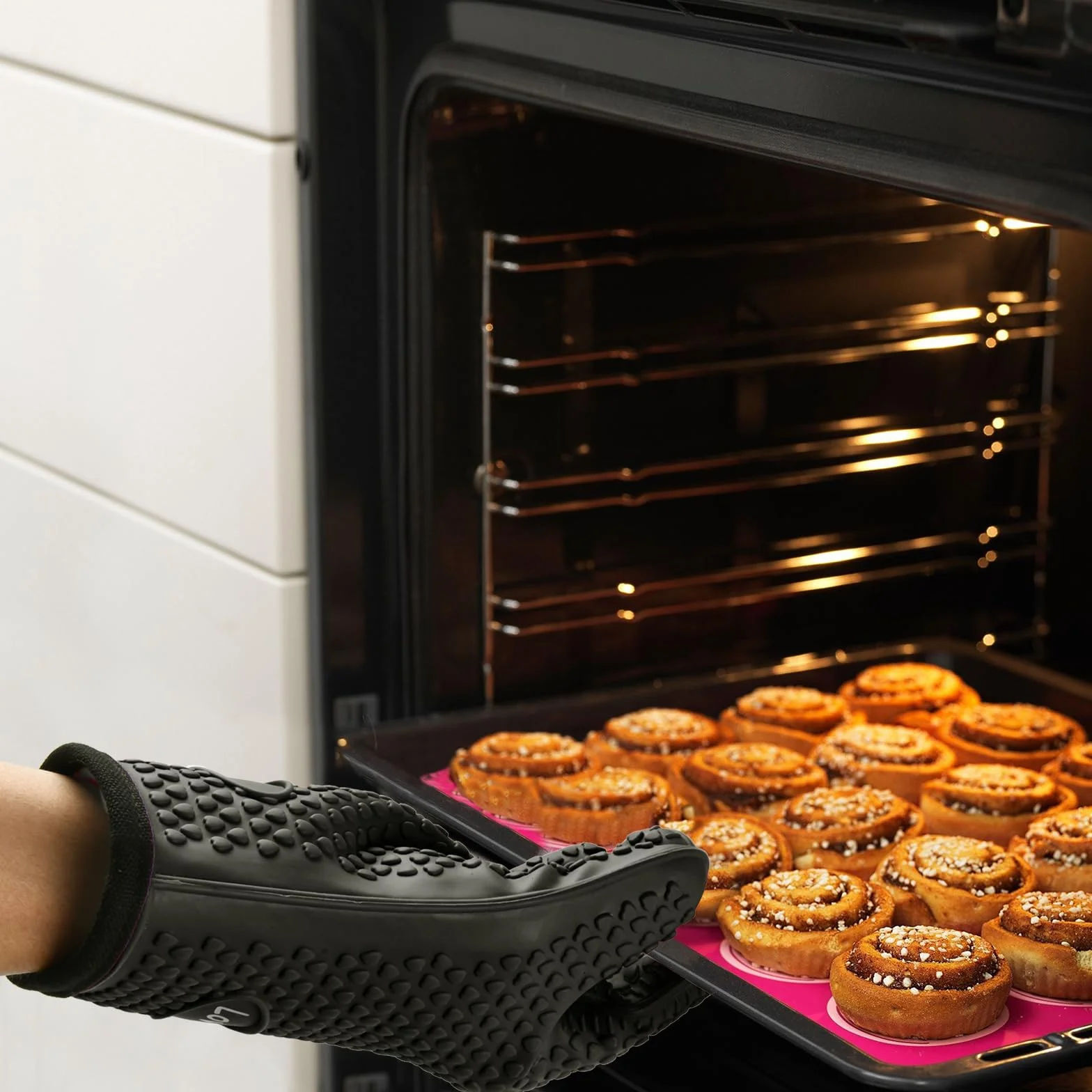 Gants de Cuisine en Silicone et Coton Double Couche Résistants à la Chaleur 1 Paire