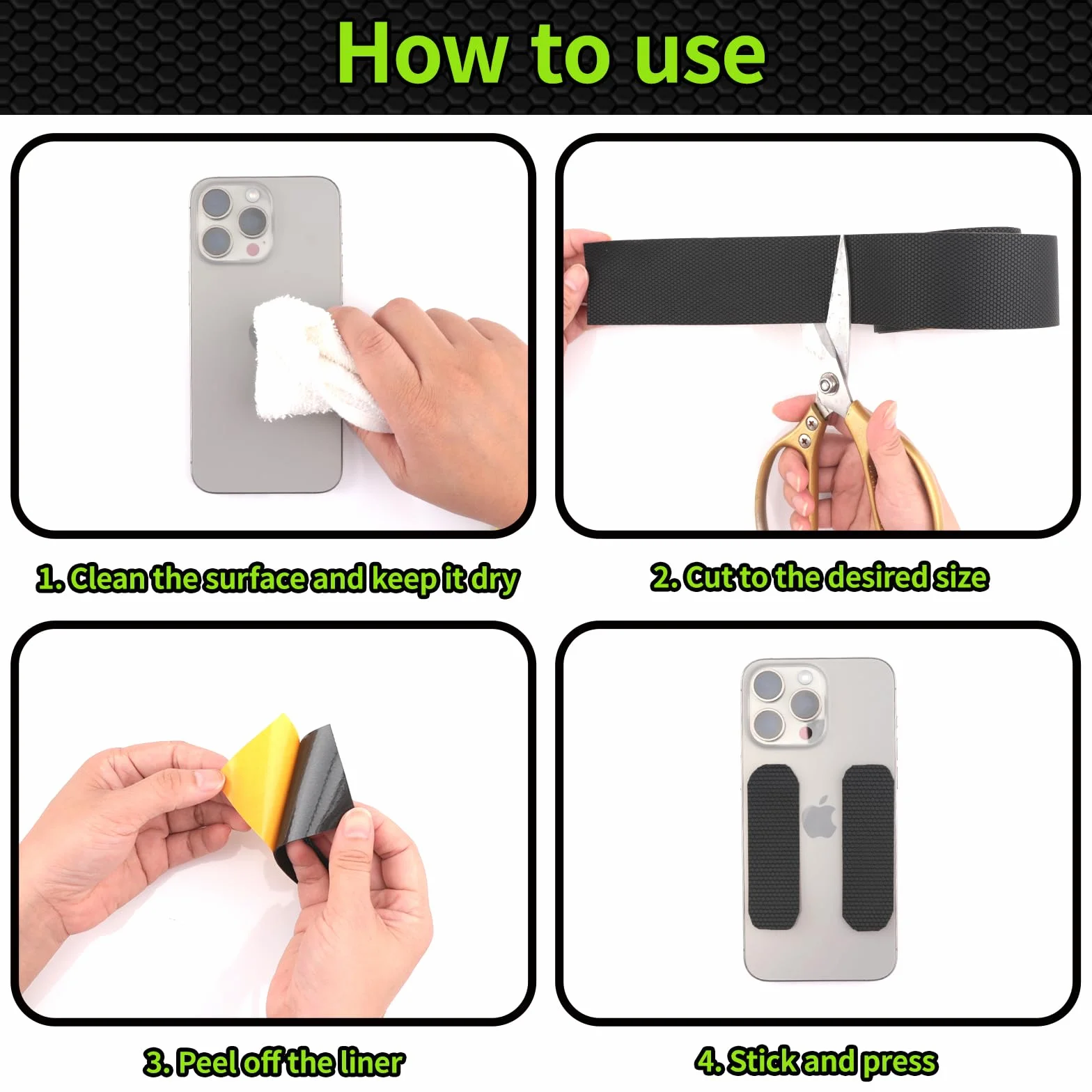 Aobrill Ruban antidérapant en caoutchouc, adhésif texturé super puissant pour un maintien sûr et une friction sûres, idéal pour les outils, gadgets, bricolage et plus encore (noir, 2,5 cm x 3 m)
