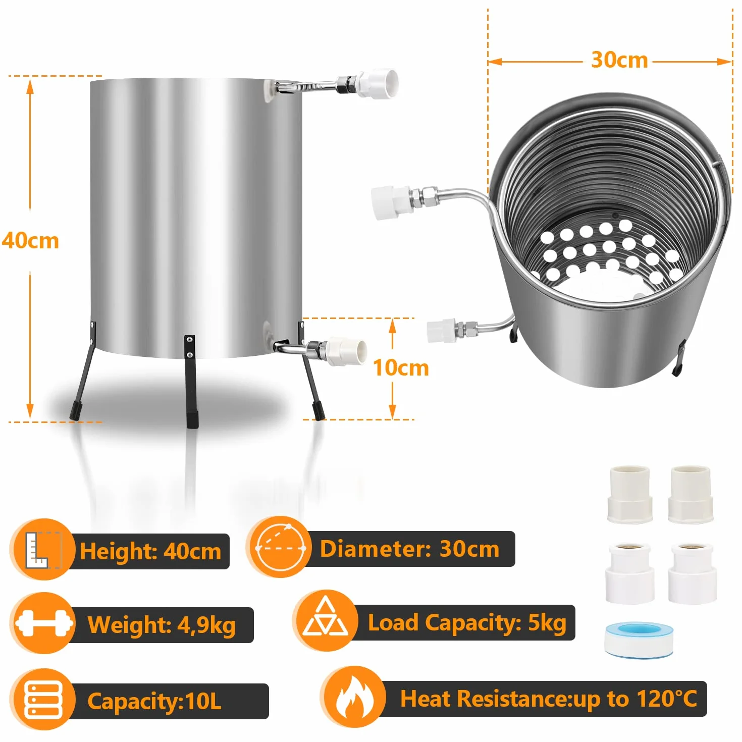 Gimisgu Chauffage de Piscine avec Feu Réservoir à Feu Seau en Acier Inoxydable Raccords 32/38mm