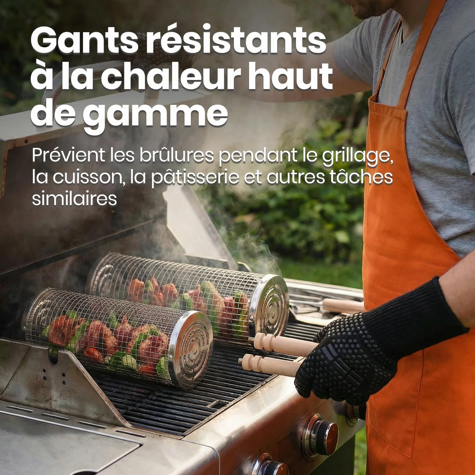 Set de Panier à Barbecue Roulant avec Accessoires, Acier Inoxydable 304, Poignée Détachable, 18 Pièces