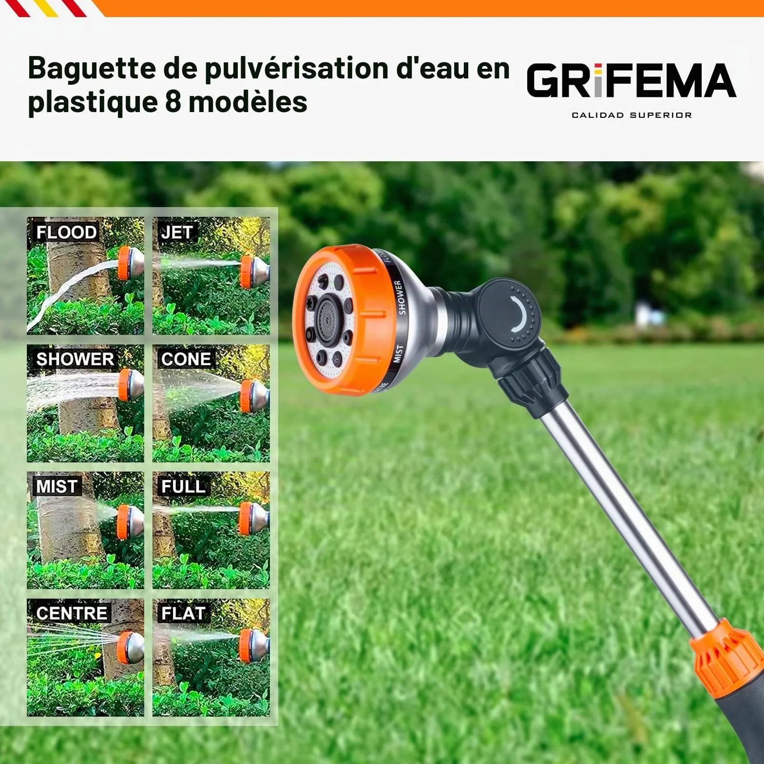 GRIFEMA GE1305 Pistolet arrosage 8 modèles réglables débit d'eau contrôlable