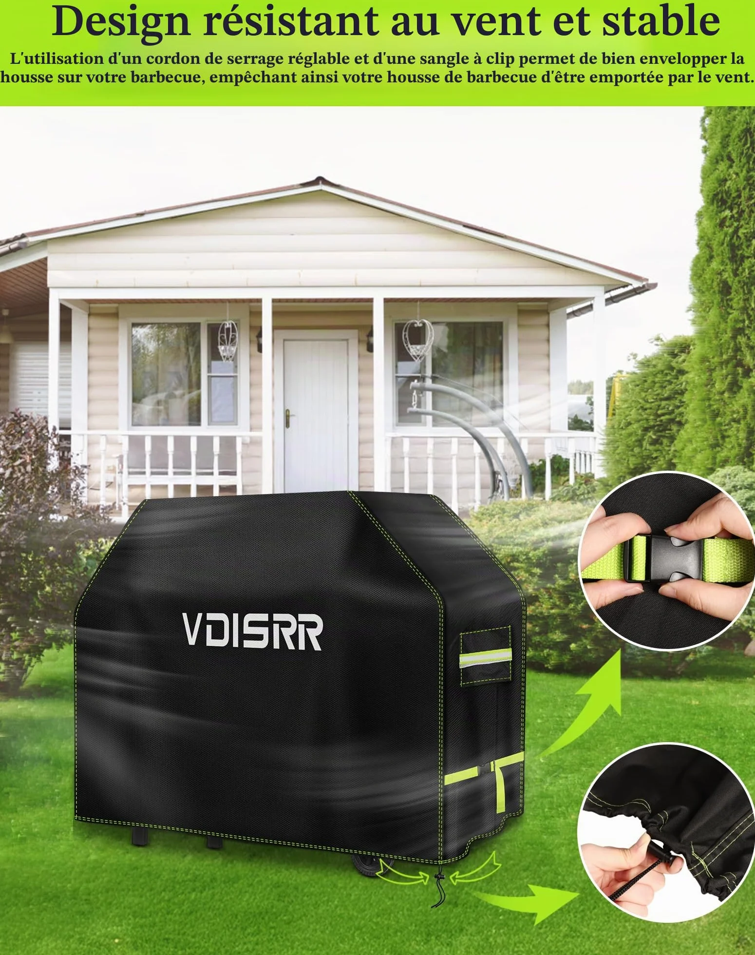 Housse Barbecue Exterieur 600D Oxford Impermeable 117 x 66 x 117 cm Anti-UV Anti-Vent