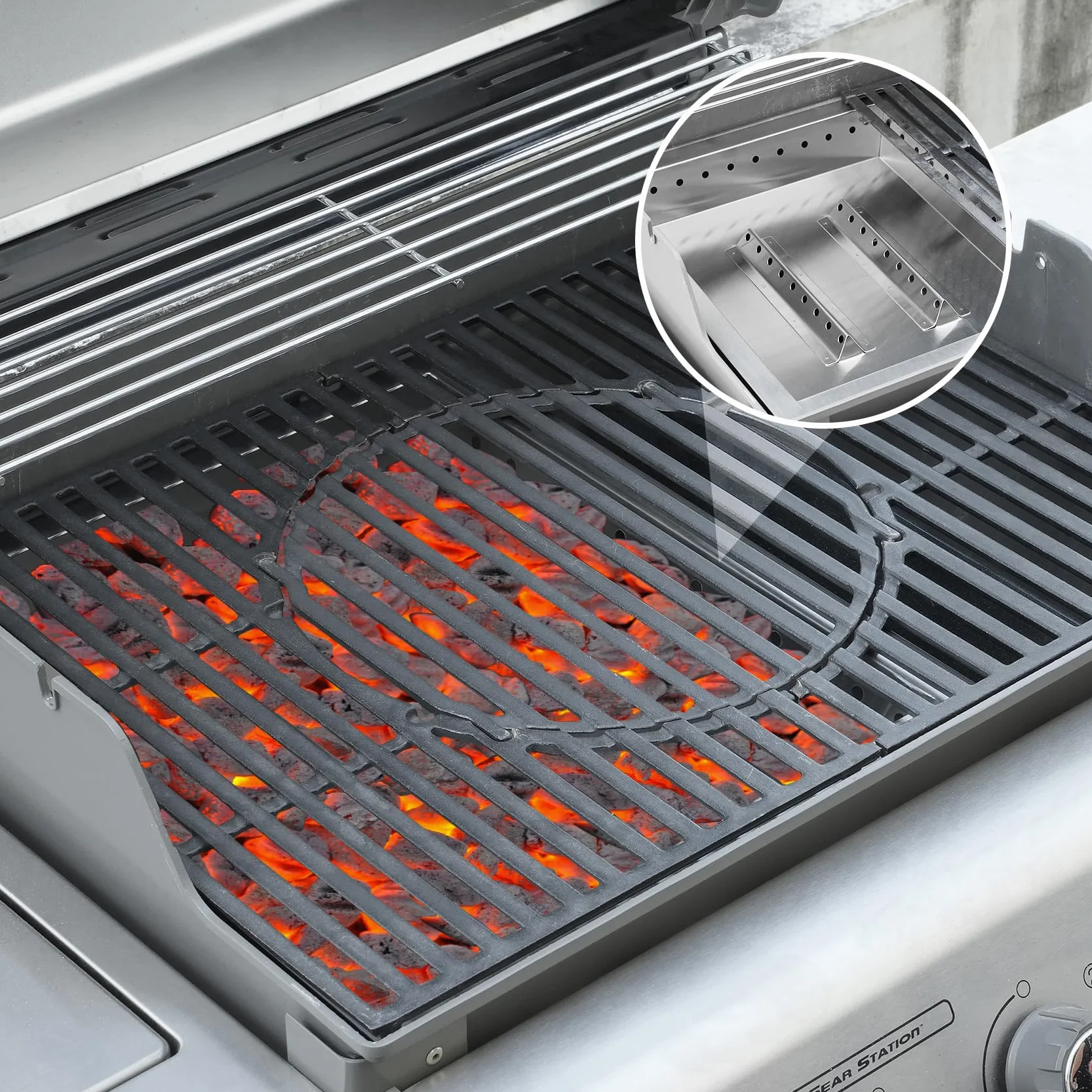 Onlyfire Bac à Charbon en Acier Inoxydable pour Barbecue Weber, Longueur Réglable 44,5-48 cm