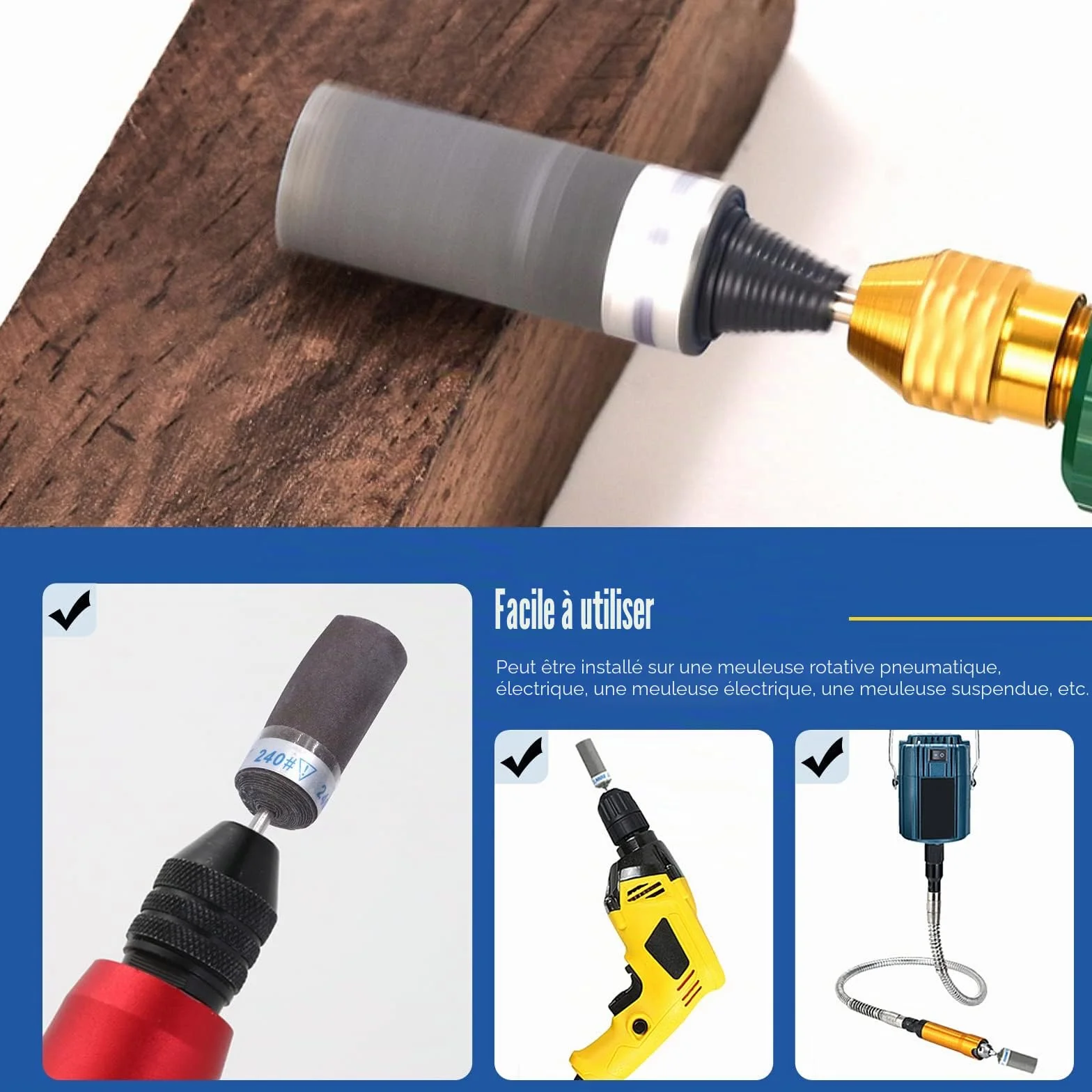 Glarks Lot de 10 tambours de ponçage, manchons de ponçage, points de meulage abrasifs, embouts de polissage cylindriques pour outil rotatif 180/240/320/400/600/800/1000/1200/1500/2000