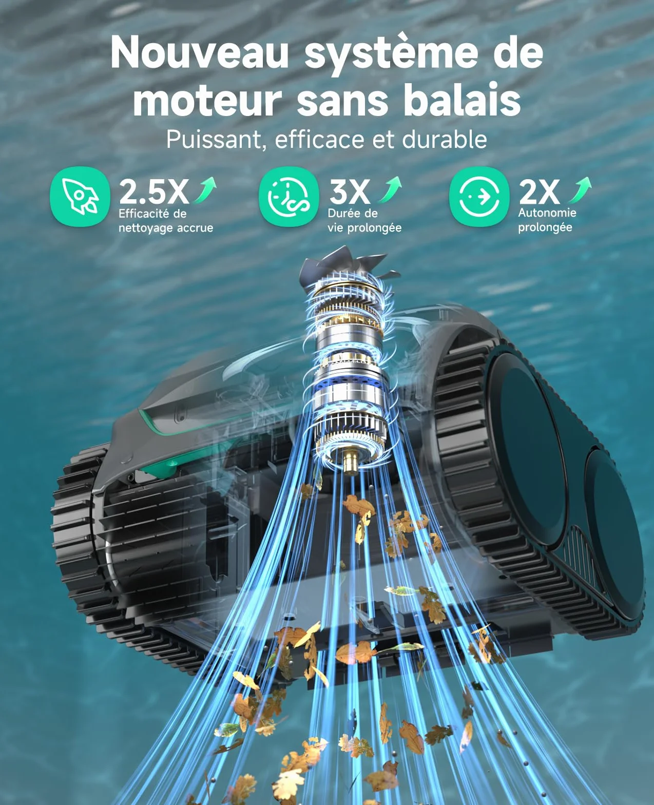 WYBOT C2 Robot Piscine sans Fil 3 Moteurs Double Filtration Autonomie 180 Min pour Piscines Enterrées Max 150㎡