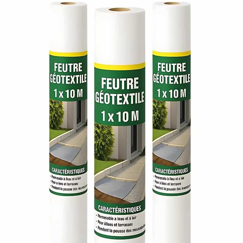 Rouleau Géotextile Non Tissé 1 x 10 m Lot de 3 - Feutre Géotextile 150g/m2 Polyester Anti-Mauvaises Herbes Perméable Jardin