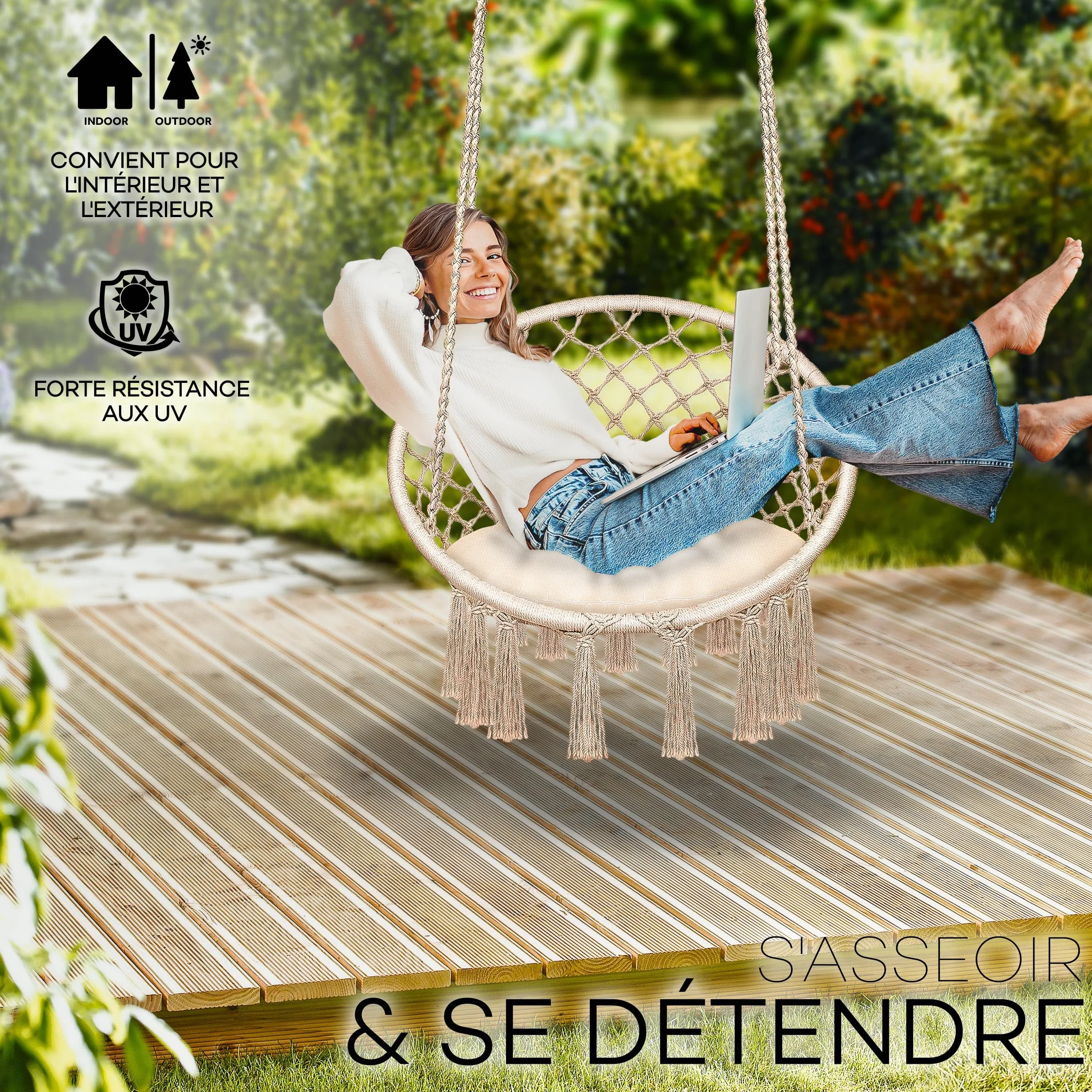 Tillvex Hamac Chaise Suspendu 200kg avec Coussins Confortables et Kit de Suspension