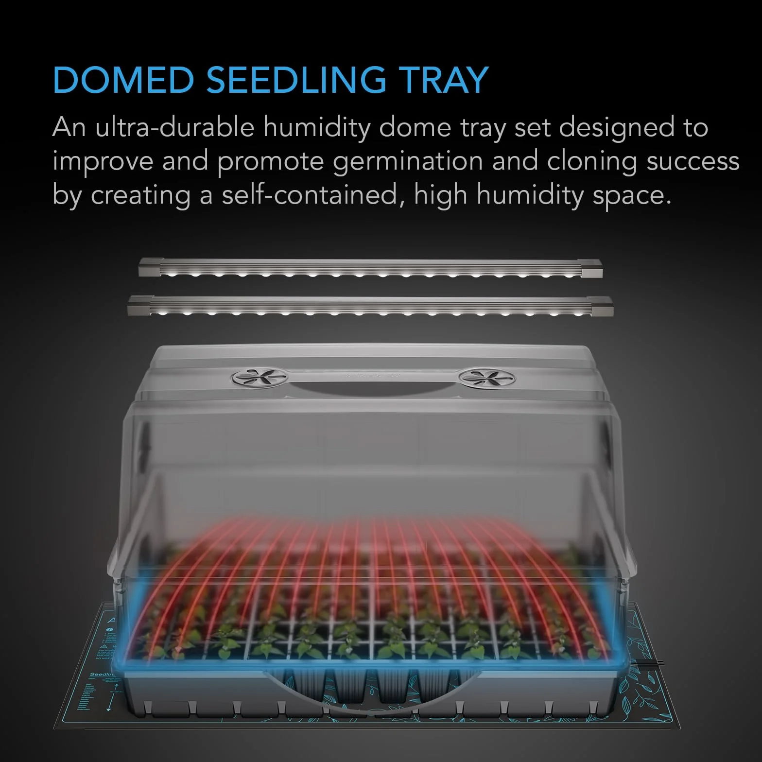 AC Infinity Grand dôme d'humidité Robuste 15,2 x 30,5 cm avec Tapis de semis imperméable, Barres Lumineuses à Del Spectre Complet, diodes Samsung LM301H Evo