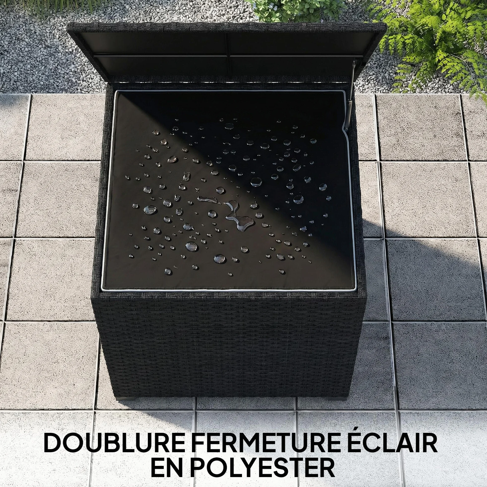 Outsunny Coffre de Jardin en Résine Tressée 253 L Imperméable, Rangement Extérieur 72 x 72 x 70 cm Noir