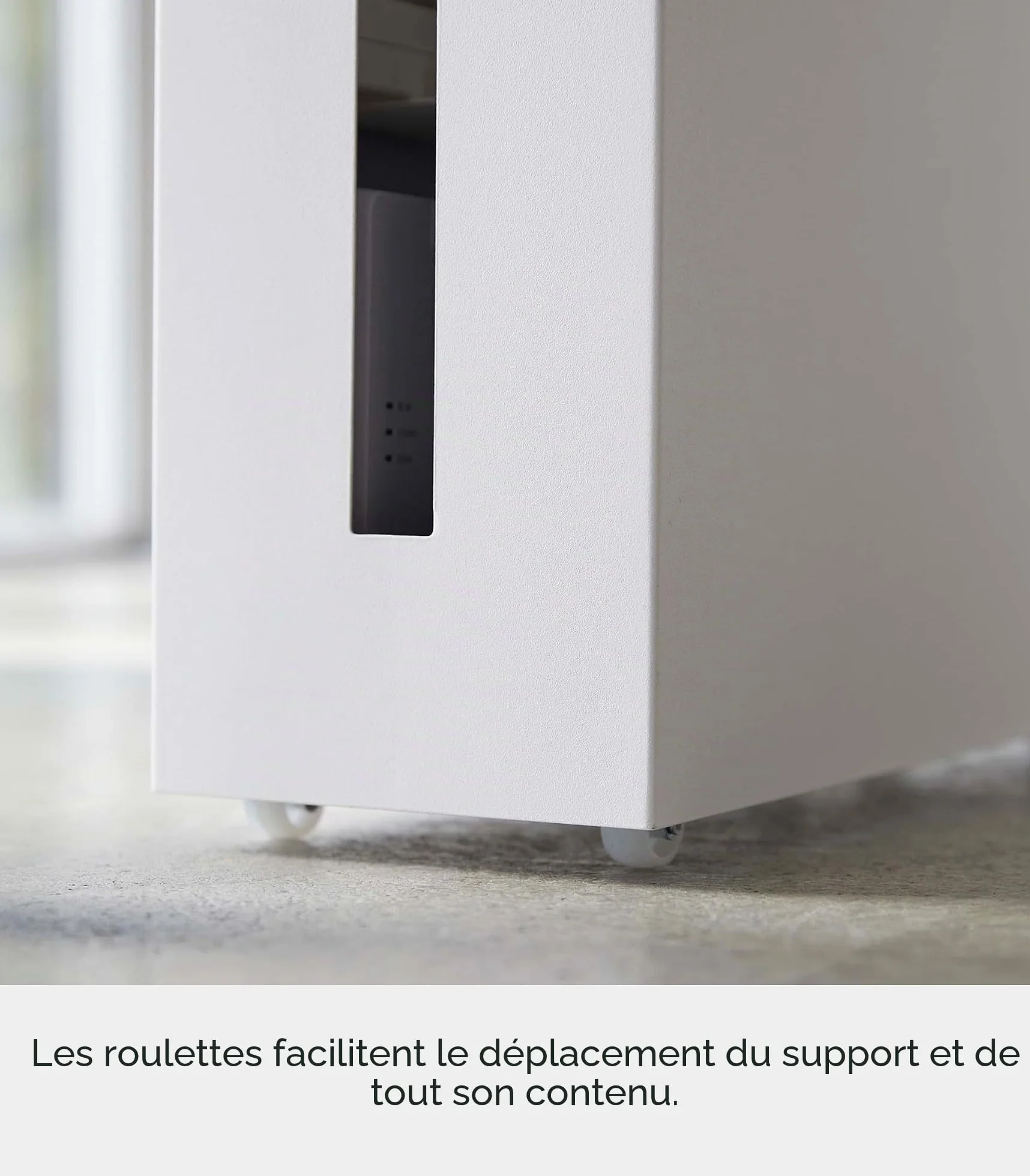 Yamazaki Tower Boîte Rangement pour câbles, en Acier - avec roulettes, Solution Gestion des câbles, Bureau, Organiser Les Prises - 40 x 15 x 34,5 cm, Design Japonais, Blanc
