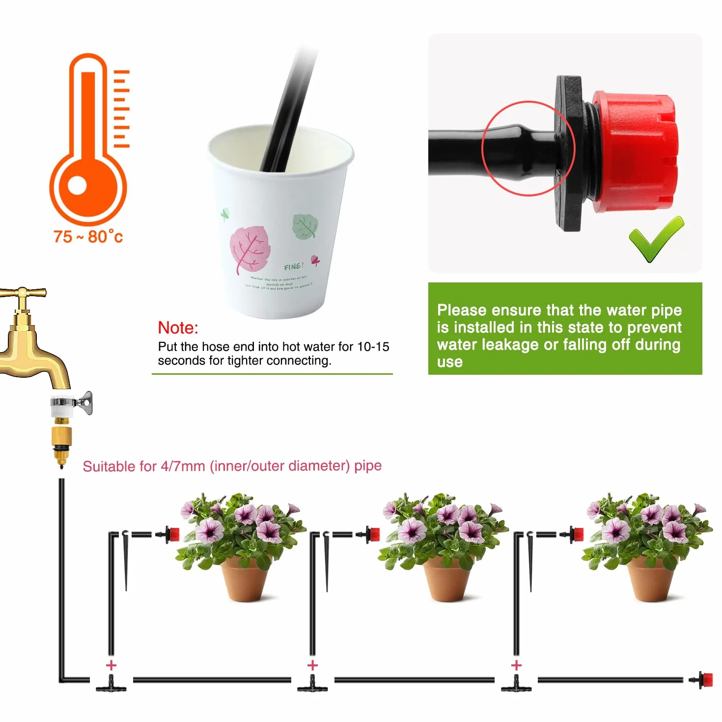 VooGenzek Goutteur Irrigation Réglable 200 Pièces Micro Dripper Plastique pour Parterres de Fleurs Jardin Pelouse Rouge