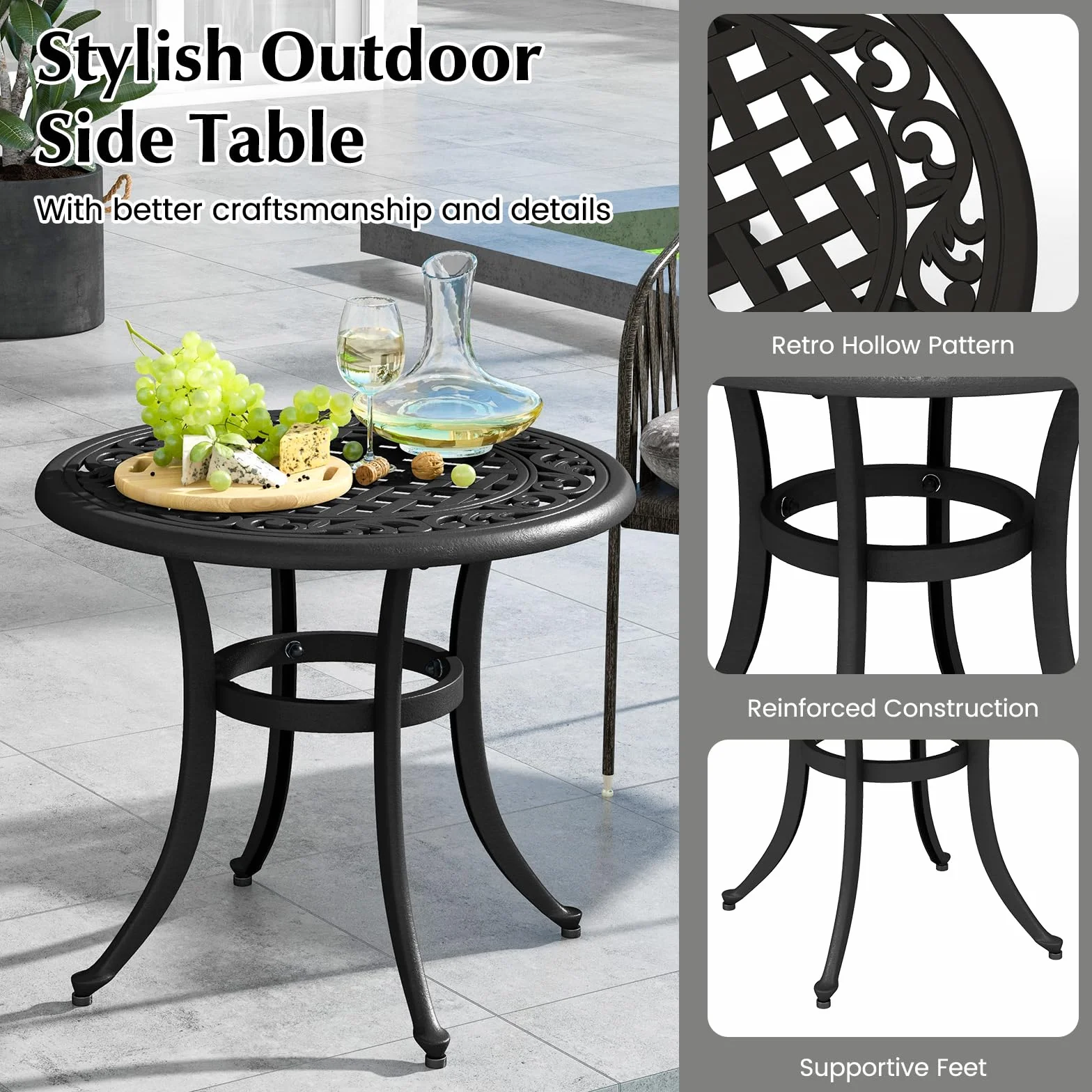GIANTEX Table de Jardin Fonte d'Aluminium Ronde Bistrot Coussinets Réglables Bronze Antique