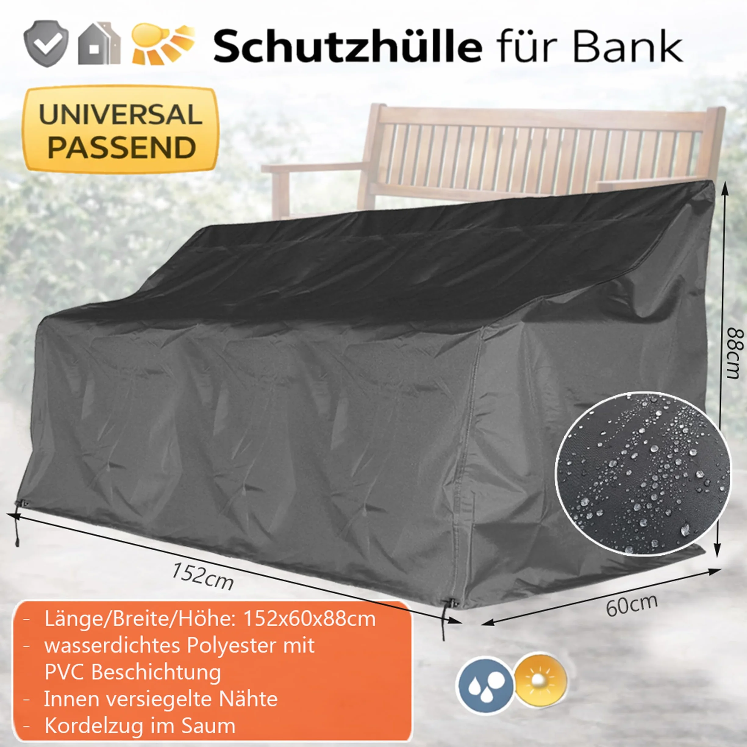 QUICK STAR Housse de Protection pour Banc 150 x 60 x 88 cm Gris