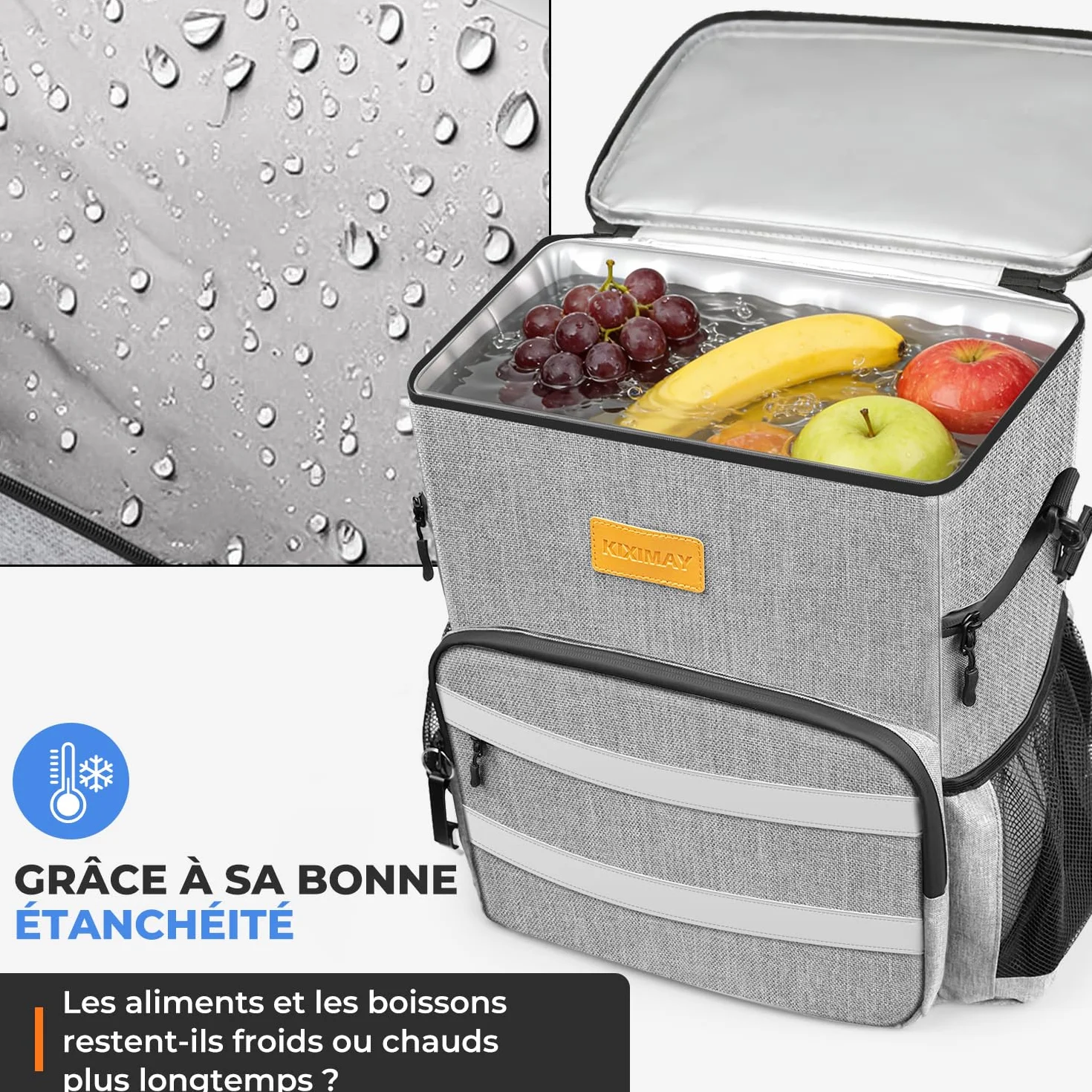 Sac à Dos Isotherme 30L Pliable Imperméable Gris