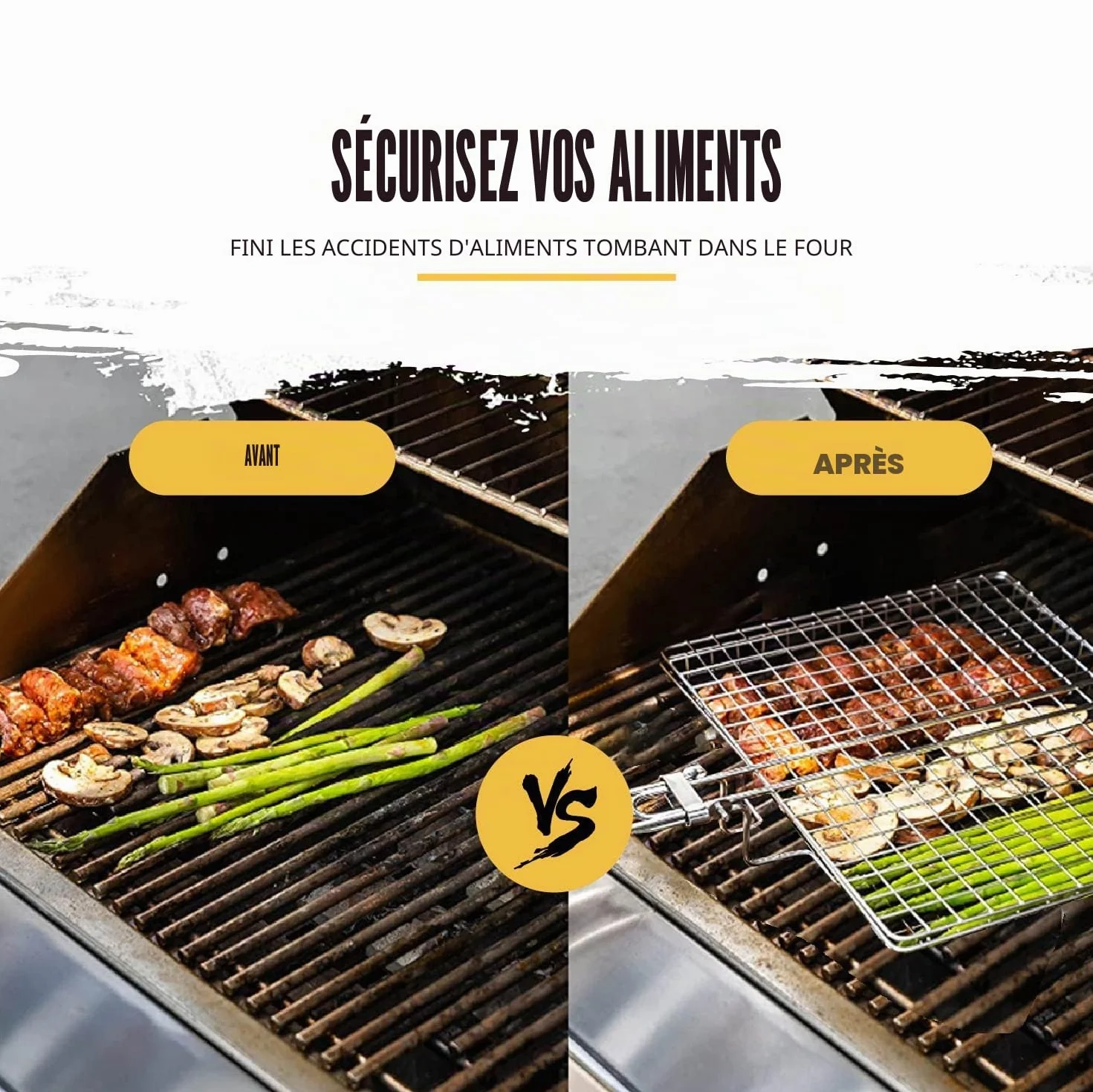 Panier Grille Barbecue en Acier Inoxydable 304 Pliable Portable Résistant avec Poignée Amovible