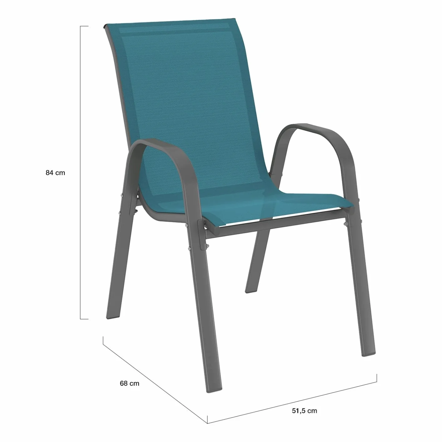 Salon de Jardin Madrid Table 190 CM 8 Chaises Empilables Bleu Canard