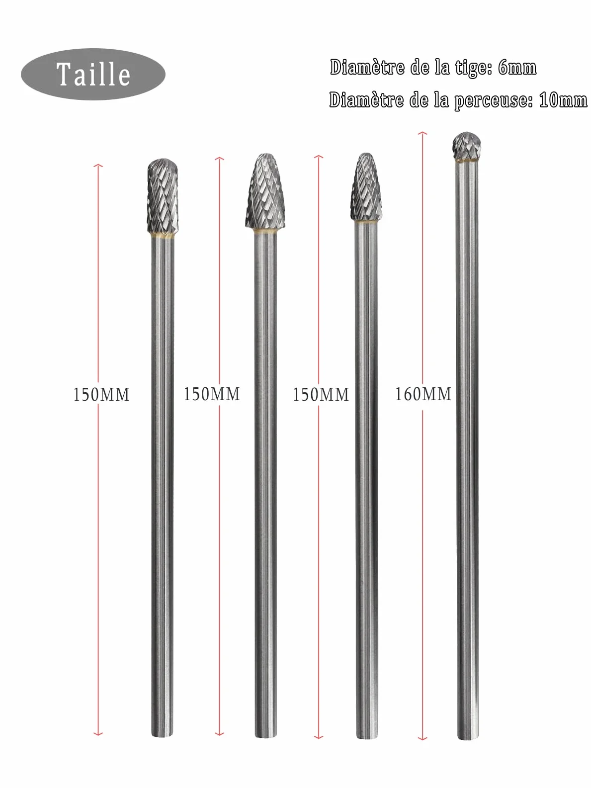 Treki 4Pcs Lot de Longue Double Coupe Fraises Rotatives en Carbure de Tungstène de Tige 6mm(1/4") pour Métal Gravure sur Bois Polissage Verre Bijoux Céramique