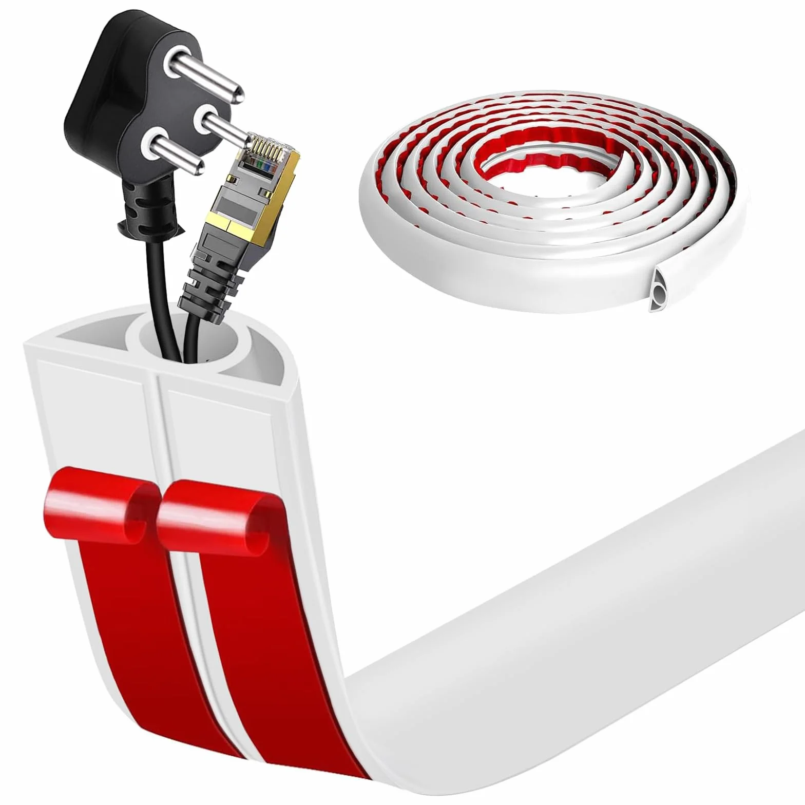 Goulotte de Câble au Sol Auto-Adhésive | Passage de Câbles Plat & Flexible | Protection Anti-Trébuchement pour Bureau & Maison (Blanc, 2cm x 1m)