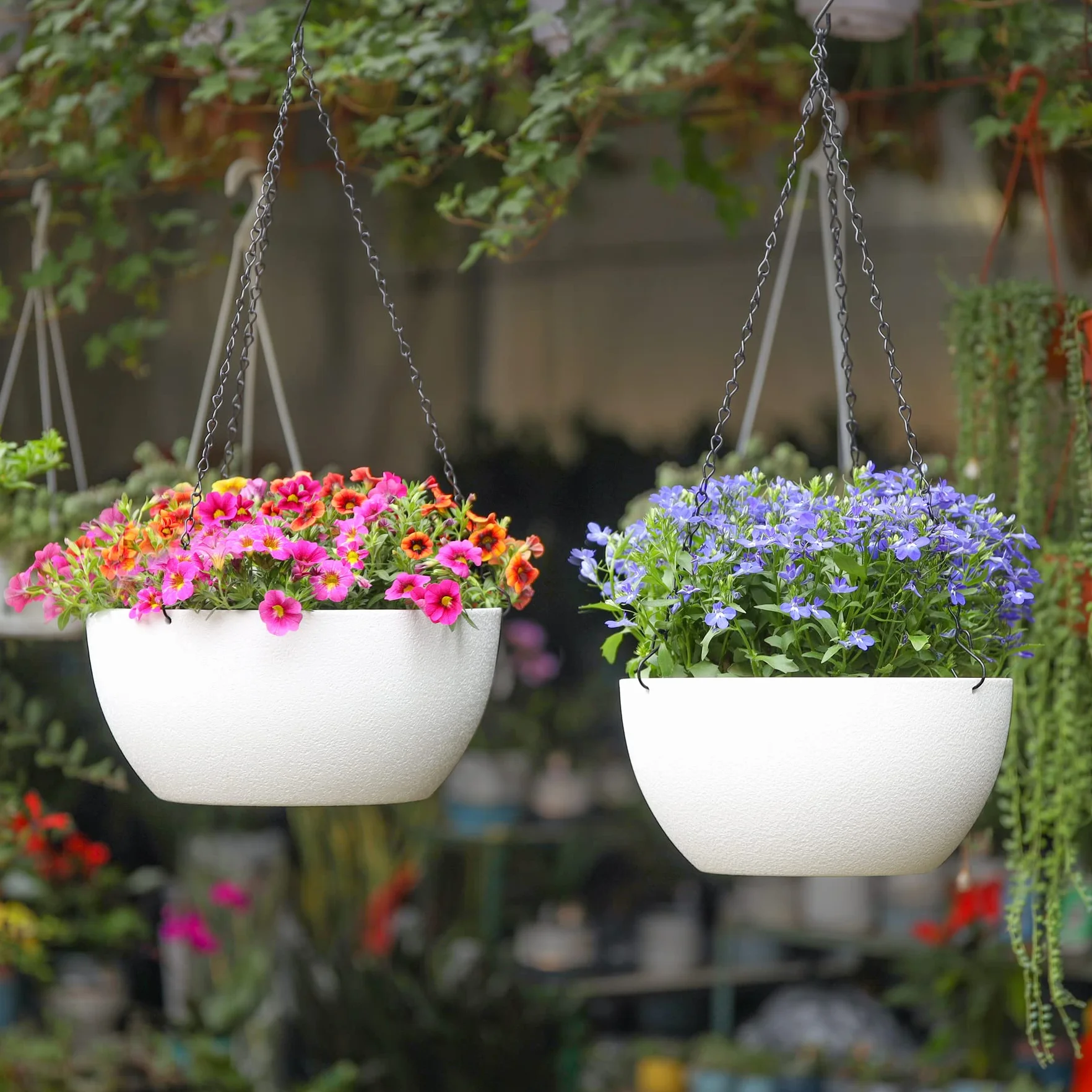 Pots Fleurs Suspendus 25 cm Lot de 2 Blancs avec Chaîne Amovible