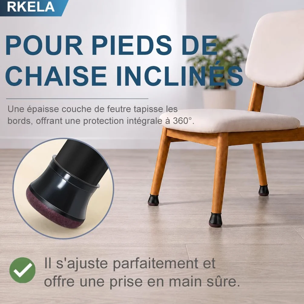 32 pièces Protection Pied de Chaise, Patins pour Chaises en Silicone avec Feutre épaissi, Noir Petit Patin de Chaise Protections Tampon de Sol, réduire Les Rayures