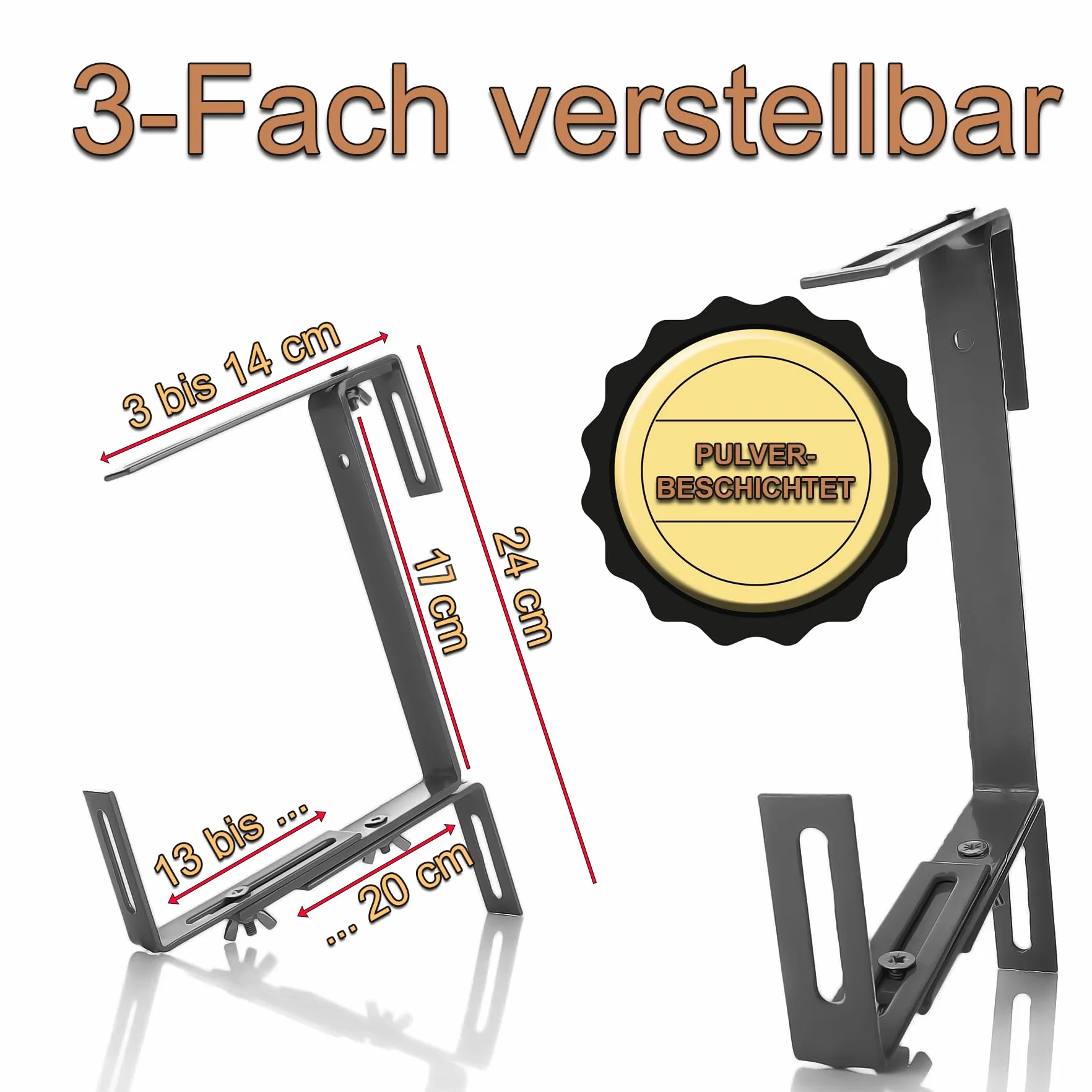 BigDean Lot de 8 supports de jardinières anthracite pour balcon et balustrade - Fixation réglable 3 positions