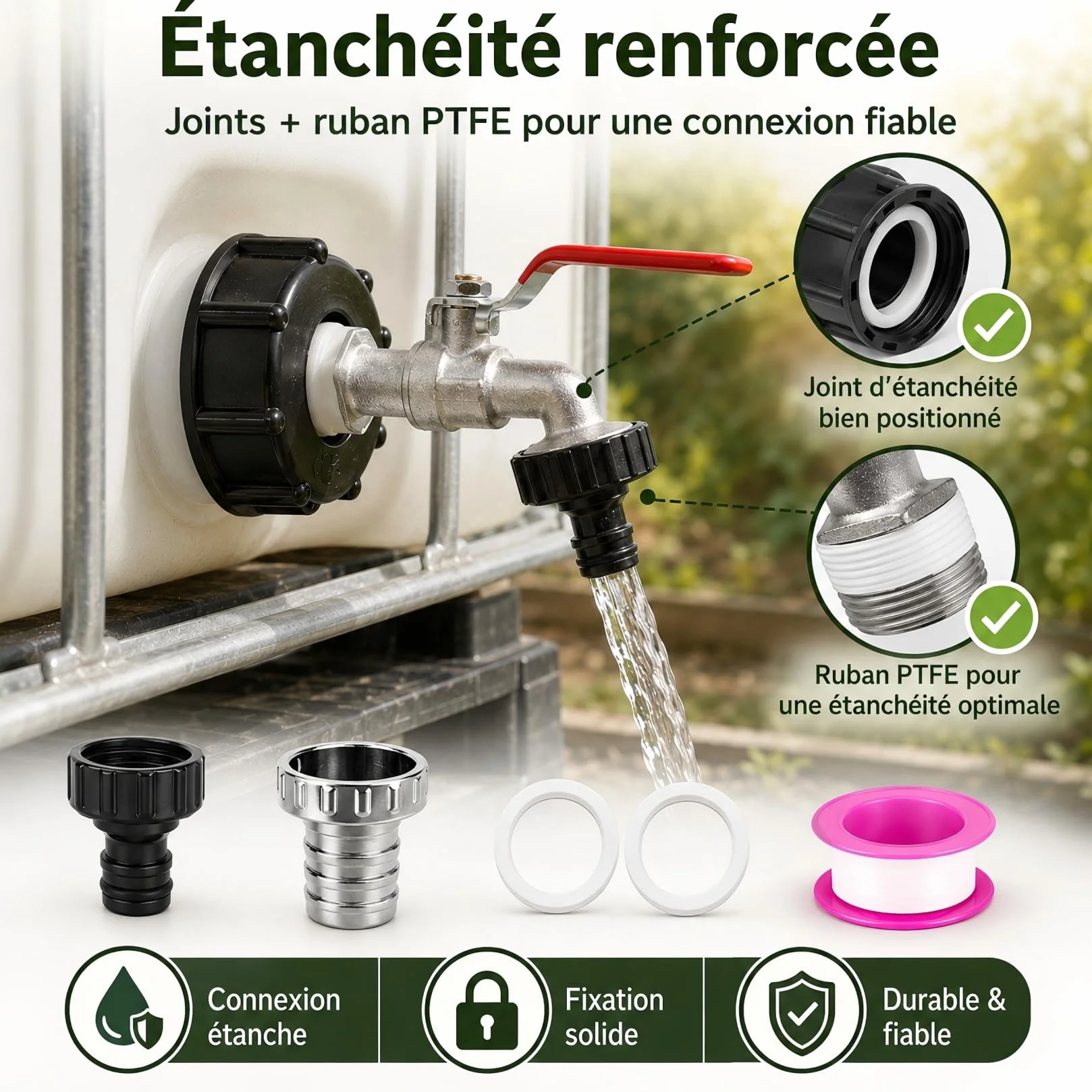 Robinet Cuve 1000L Adaptateur 3/4" Raccord Réservoir Alliage Aluminium Jardin Laiton S60X6 IBC Arrosage Extérieur