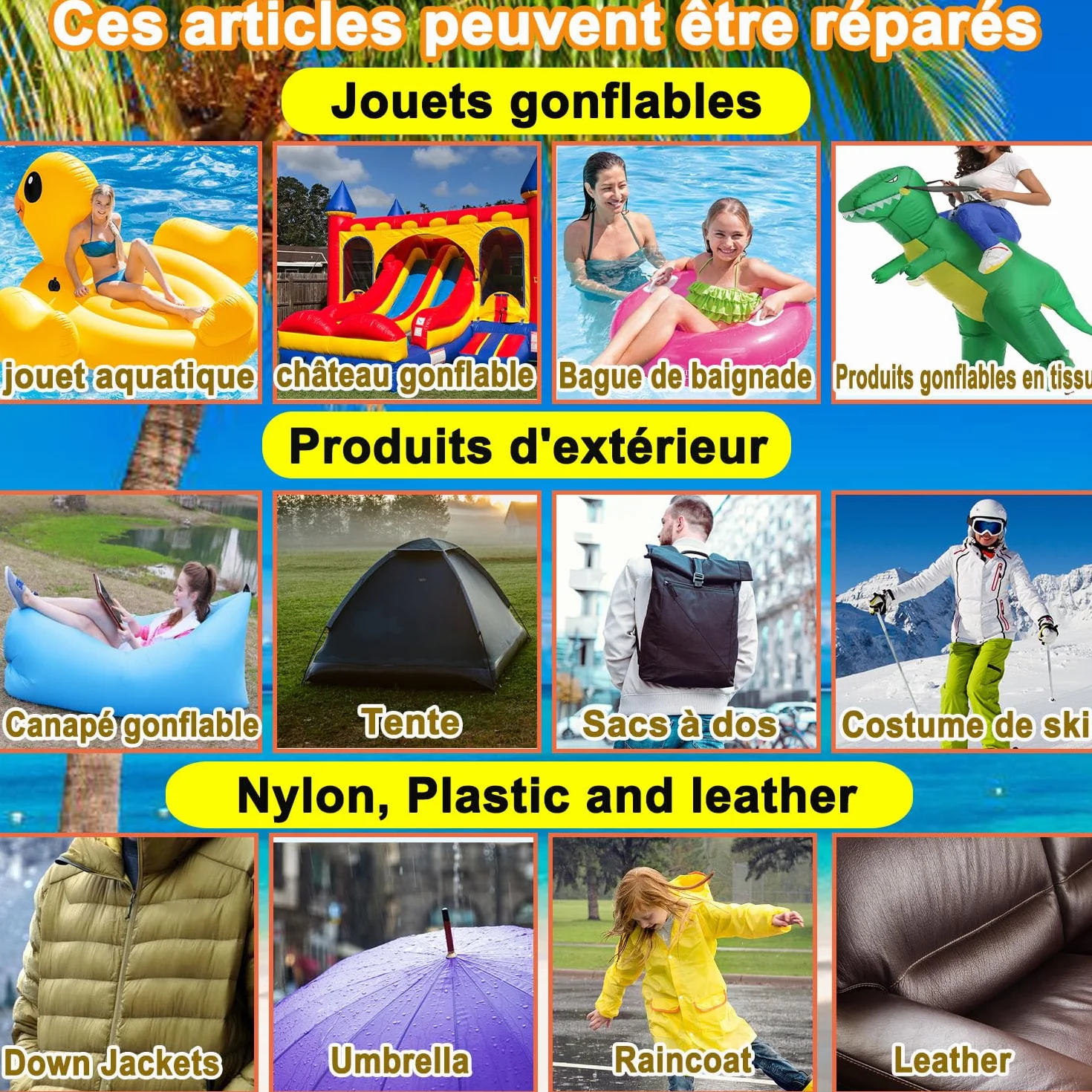 Kit de réparation TPU imperméable 6PCS pour piscine gonflable 8.8 x 8.8cm