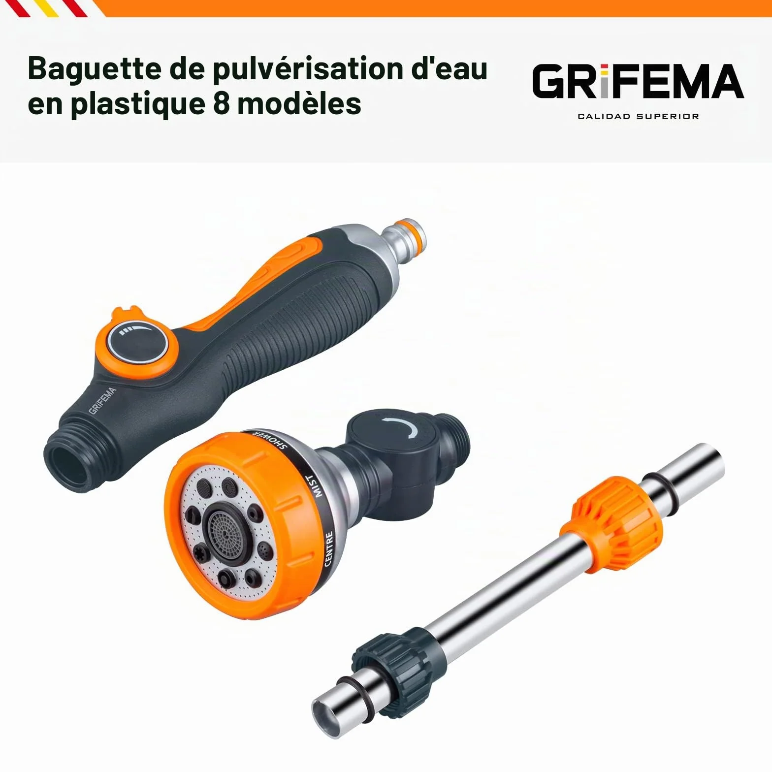 GRIFEMA GE1305 Pistolet arrosage 8 modèles réglables débit d'eau contrôlable