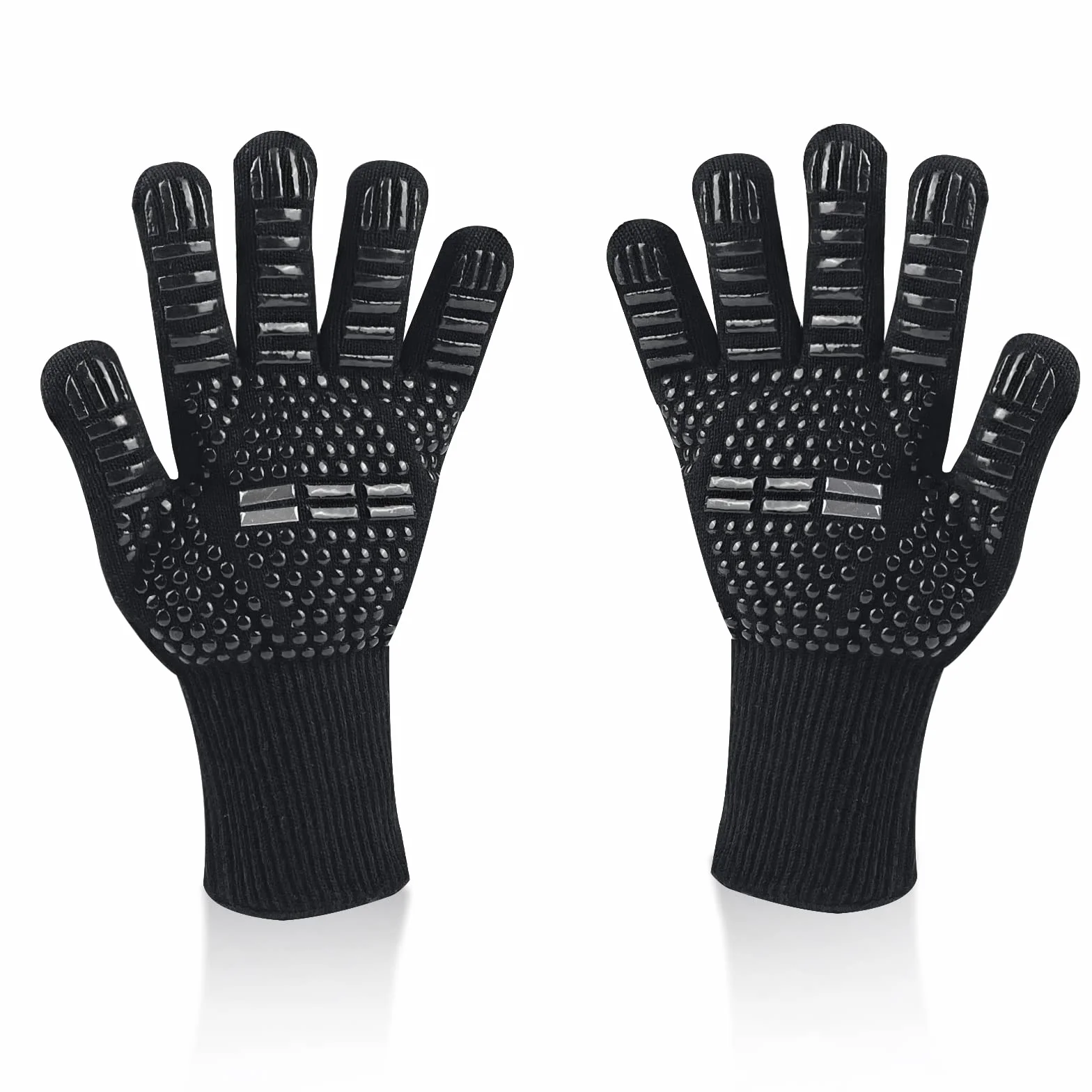 Gants de Barbecue Anti Chaleur 800°C Silicone Ignifuge Antidérapants avec Protection Avant-Bras Noir