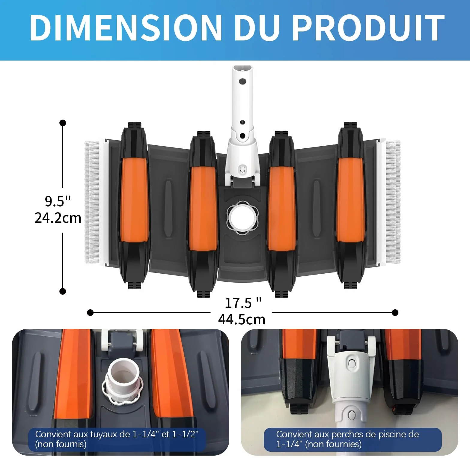 Tête d'Aspirateur Lestée pour Piscine, 45 cm, Balai Rotatif Flexible