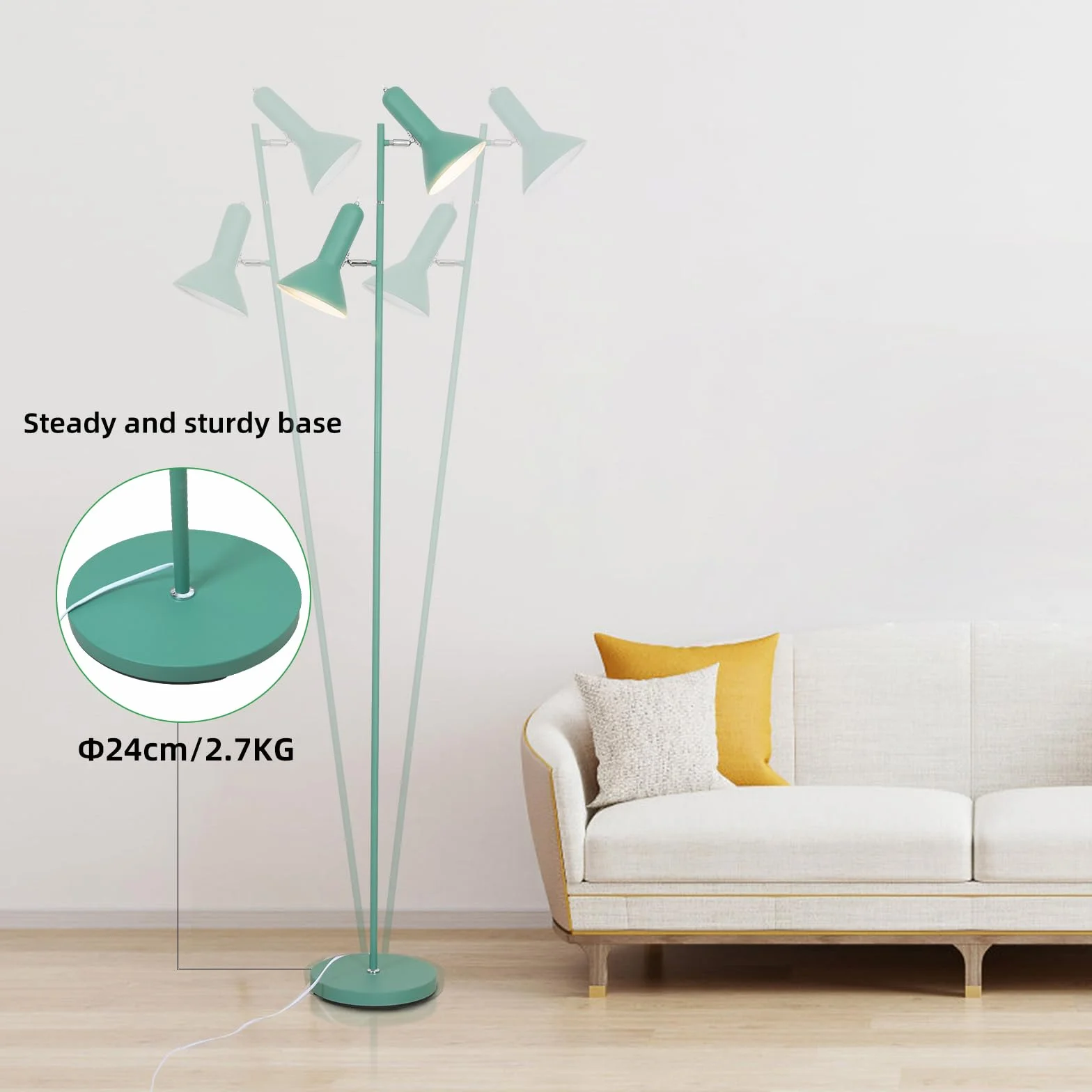 Lampe à plantes E27 sur pied en métal, angle réglable, 2x max 60 W, avec interrupteur pour salon bureau