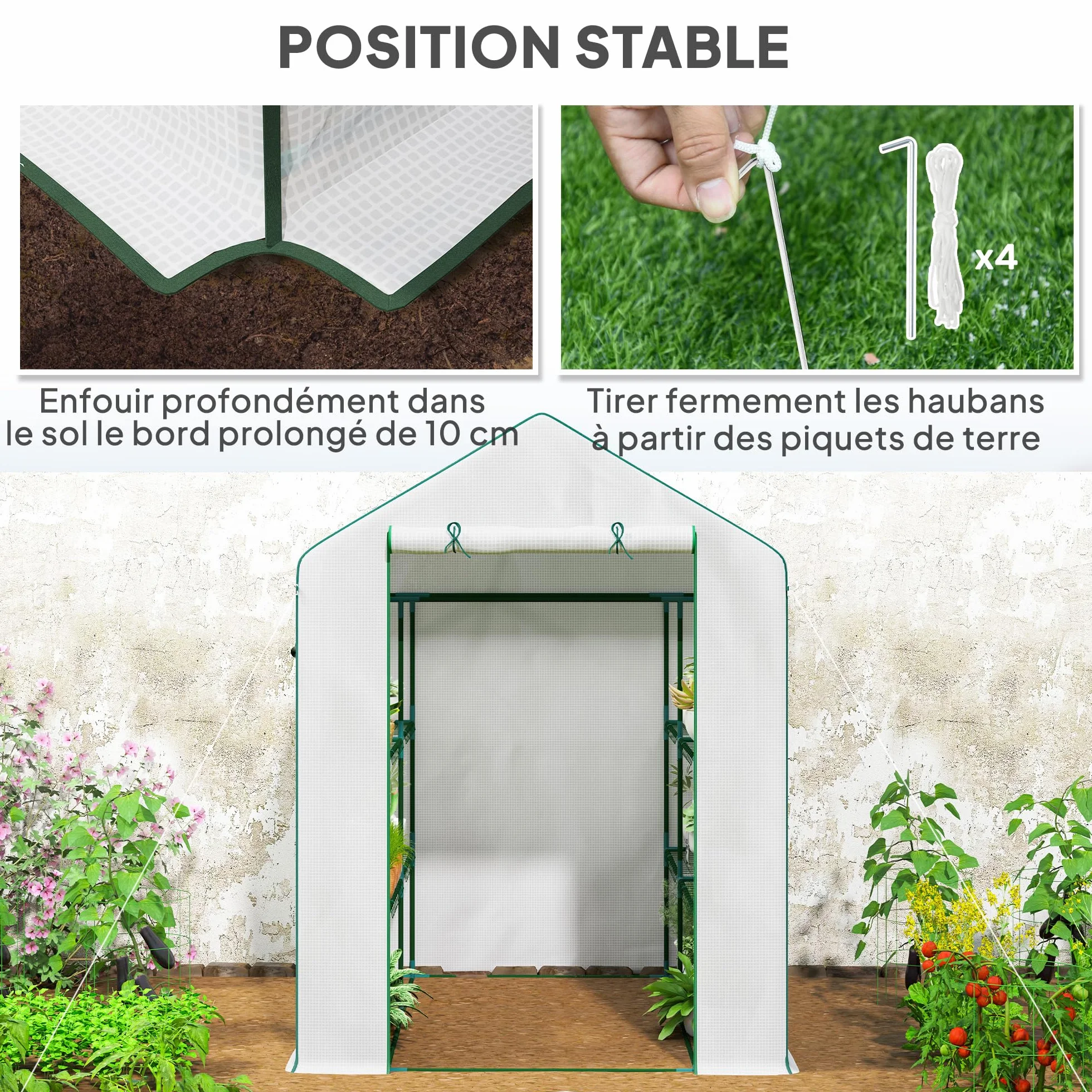 Outsunny Serre de Jardin PE 3 Niveaux 135 g/m² Anti-UV Acier 140x143x190cm Blanc