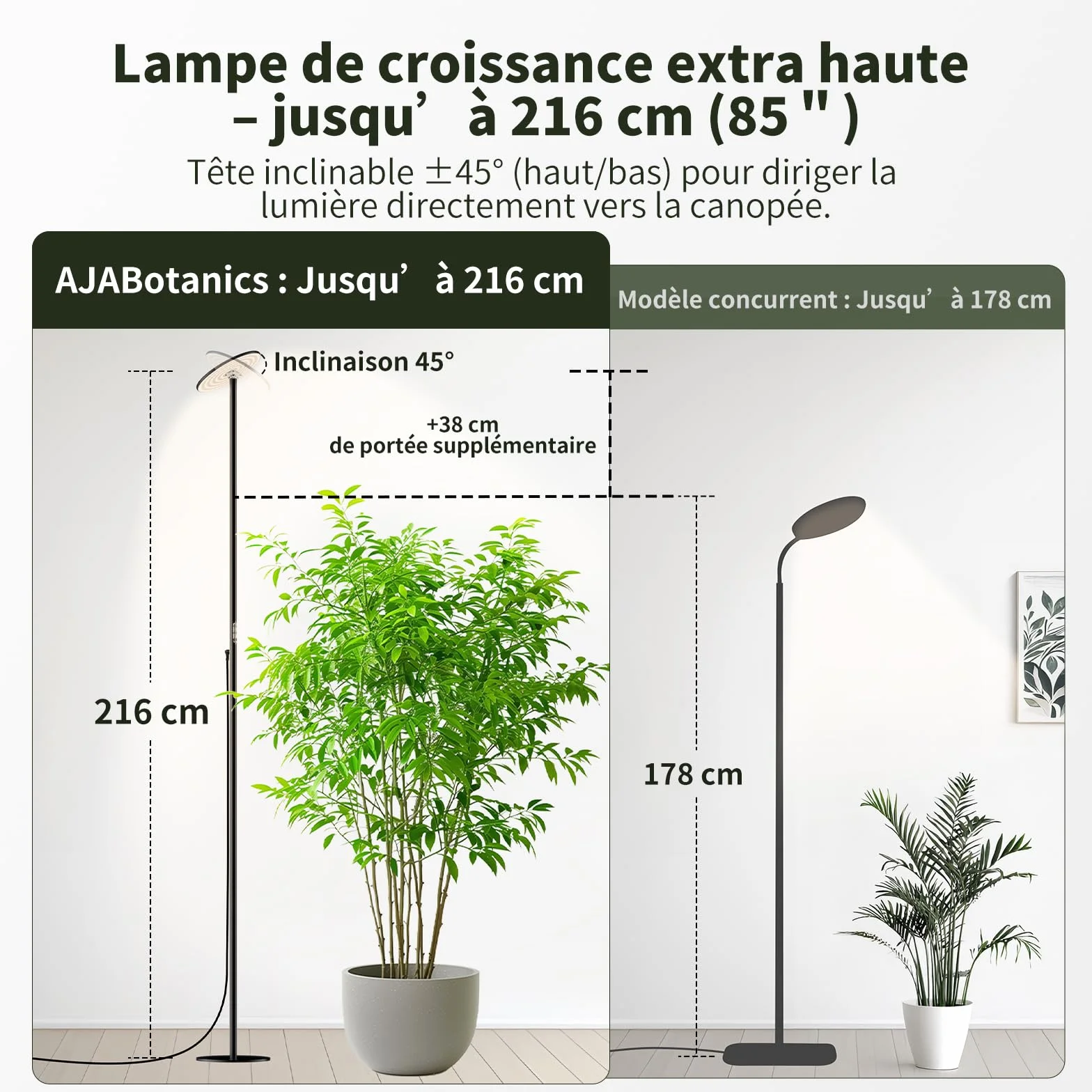Lampe Horticole LED 60W sur Pied, Plein Spectre, Hauteur Réglable 216 cm, pour Grandes Plantes, Télécommande