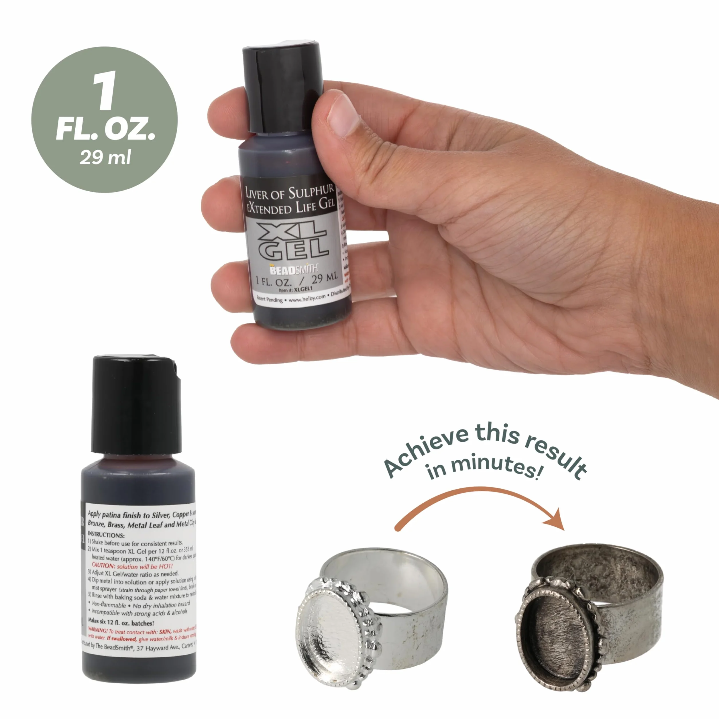 The Beadsmith Gel XL, Liver of Sulfur Extended Life Gel, flacon de 29 ml, appliquez une finition patinée sur l'argent, le cuivre et d'autres métaux pour un look oxydé sur les projets d'art et de