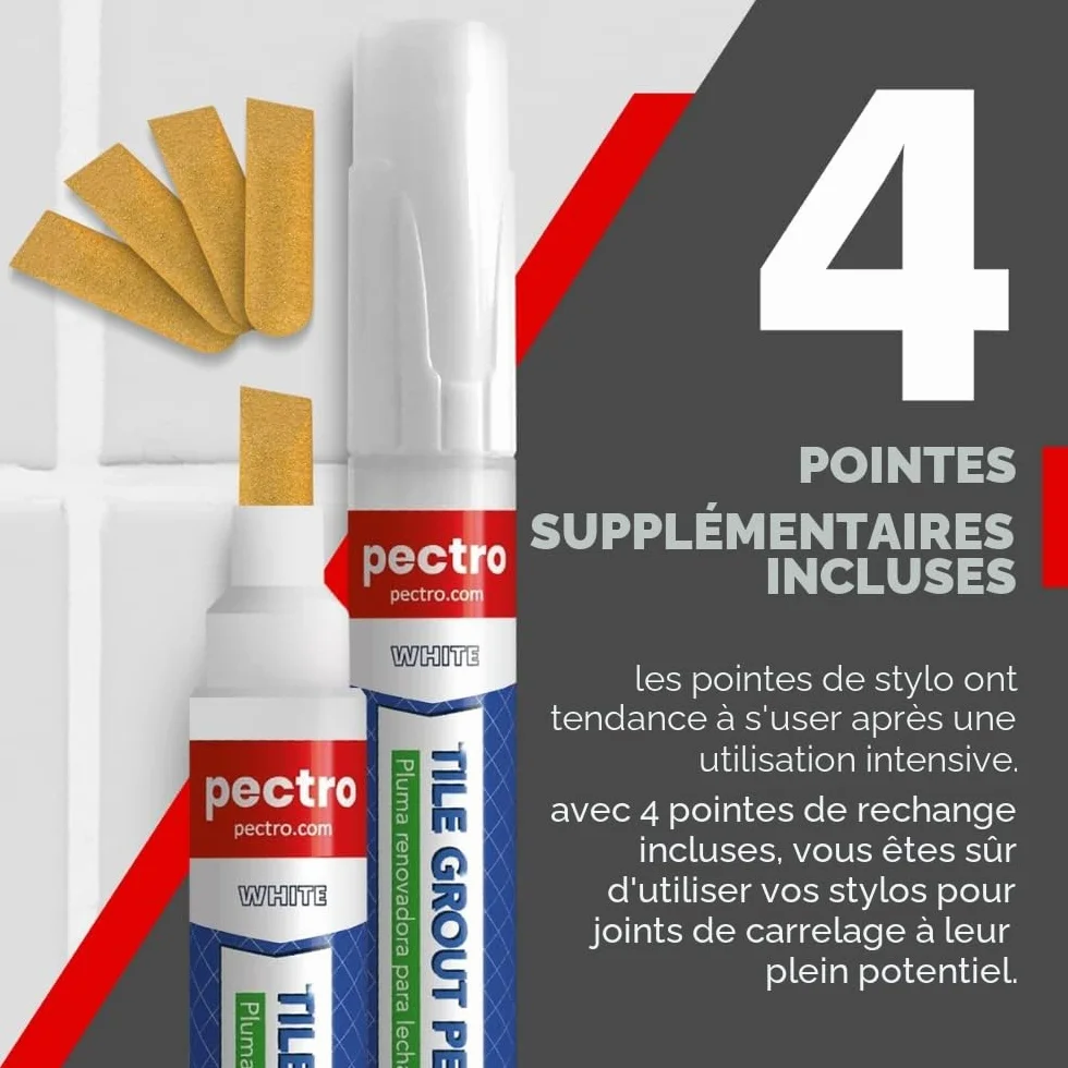 PECTRO Stylo à Joint Carralage Blanc 8ml PACK x 2 unités | Marqueur pour Joints de Carrelage de Salle de Bain et de Cuisine | Rénovateur de Coulis Blanc | Blanchisseur