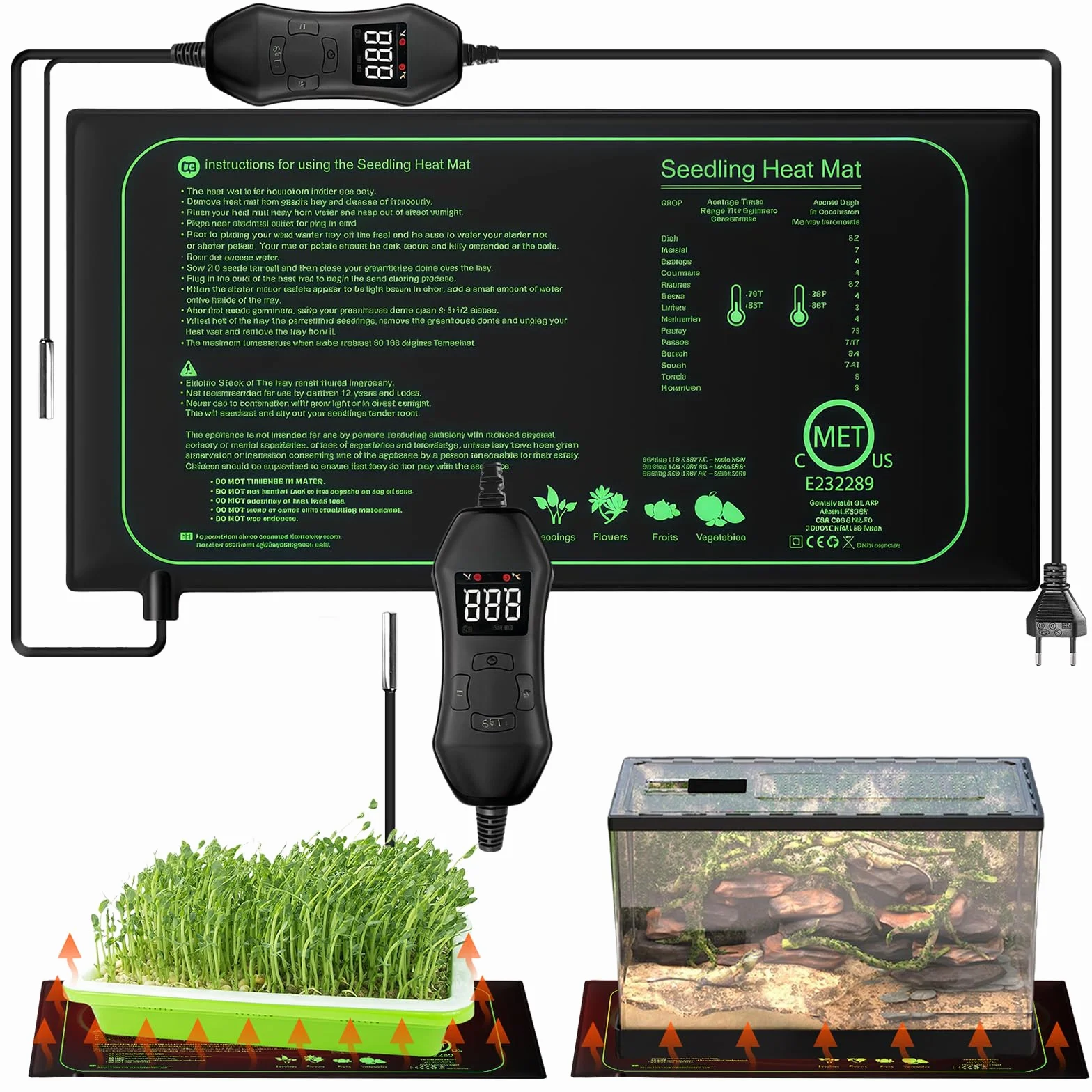 Tapis Chauffant pour Plantes 25,4 x 52,9 cm avec Thermostat Germination Semis Serre Reptiles