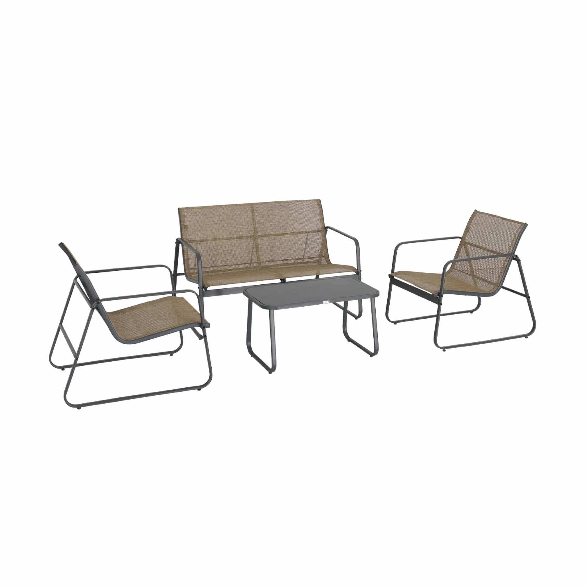 Salon de Jardin métal textilène 4 Personnes Anthracite Naturel Design