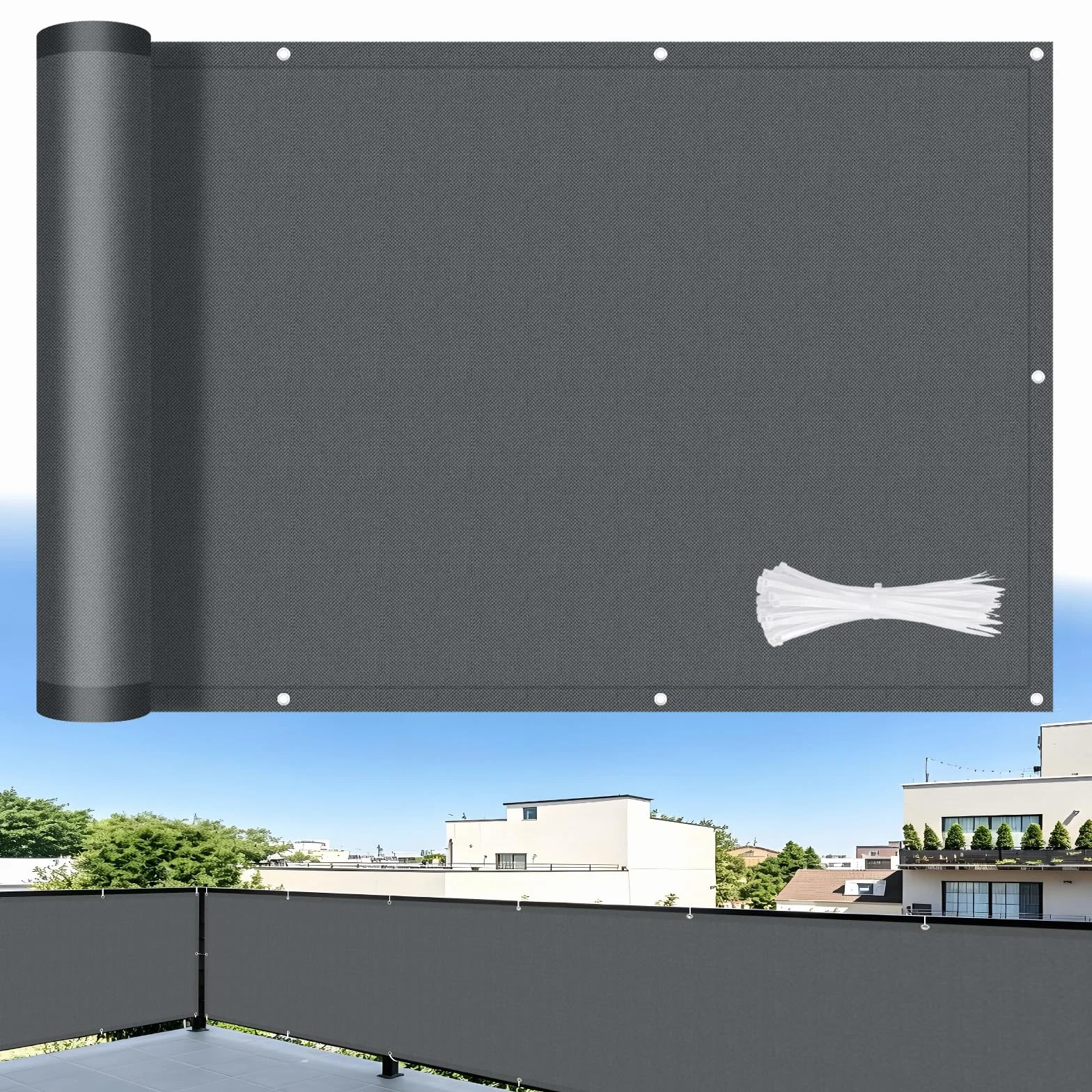LOVE STORY Brise Vue Balcon 100x300cm Cache Vue Opaque Imperméable Anti-UV Pare-Soleil Extérieur Jardin Anthracite