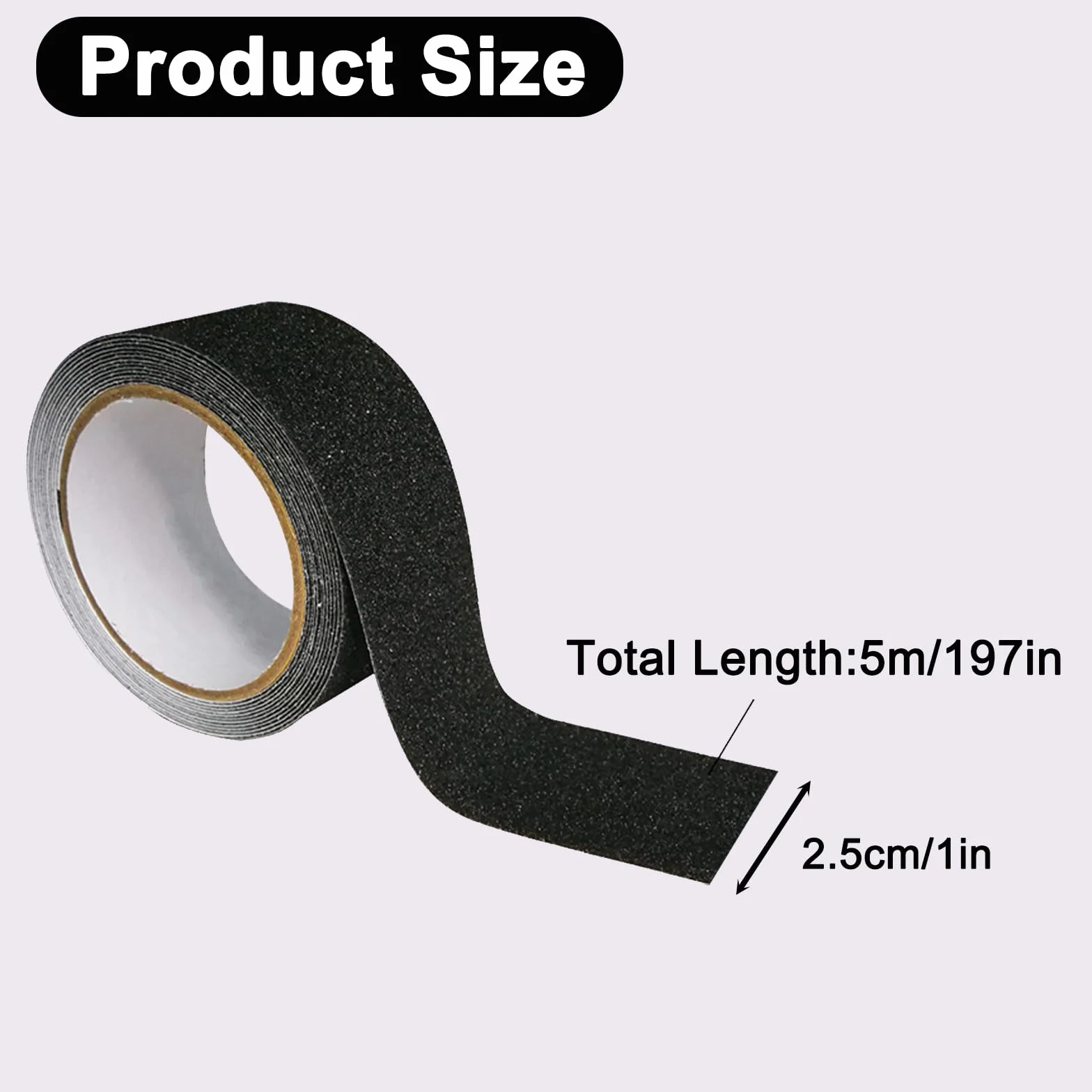 Bande Antidérapante Adhésive pour Escaliers 2,5cm x 5m – Ruban Autocollant Anti-dérapante pour Marches, Revêtement Antiglisse Intérieur & Extérieur, Noir