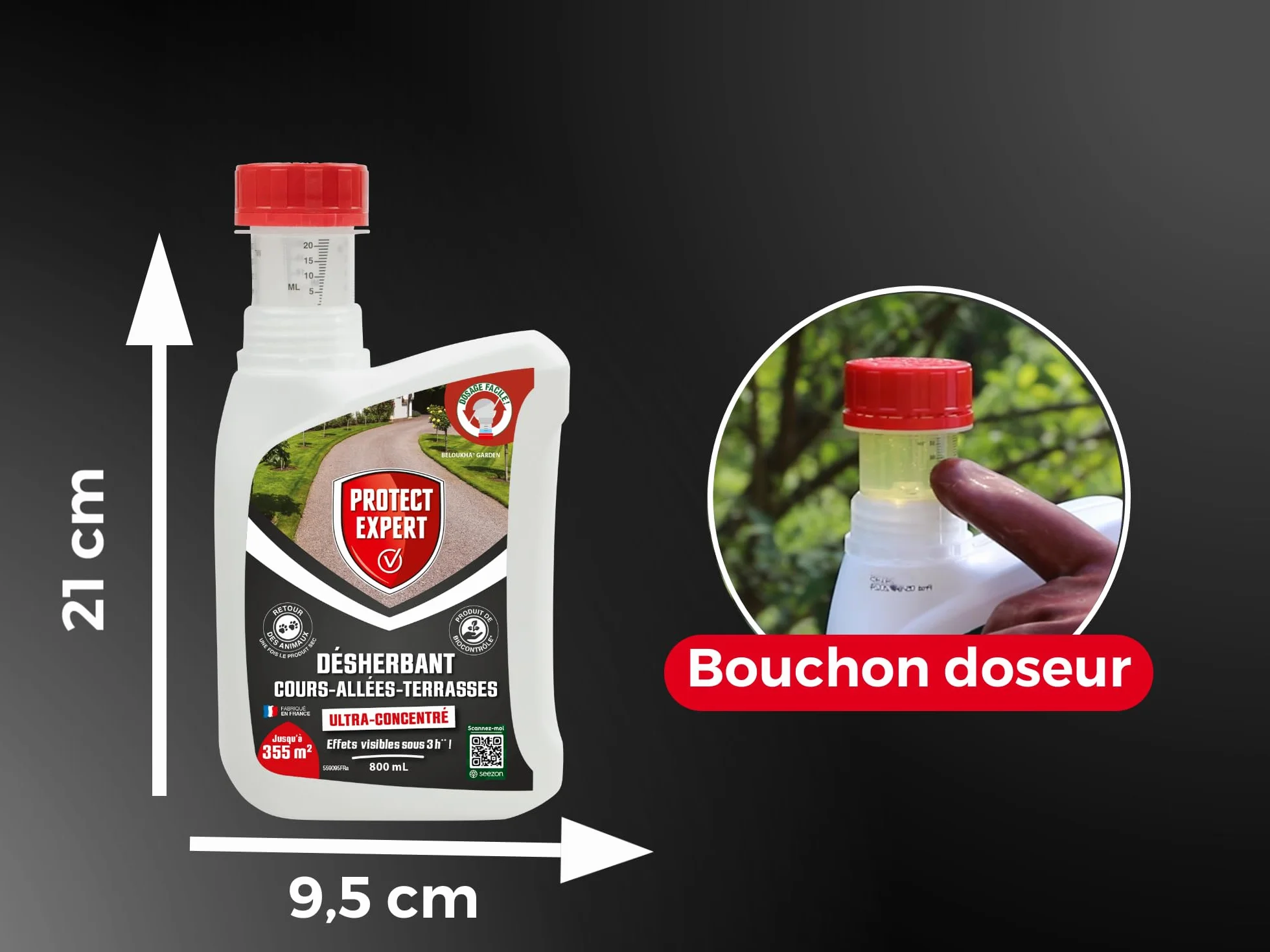 PROTECT EXPERT Désherbant Ultra Concentré 800ml - Jusqu’à 355m² - Bidon Auto Doseur