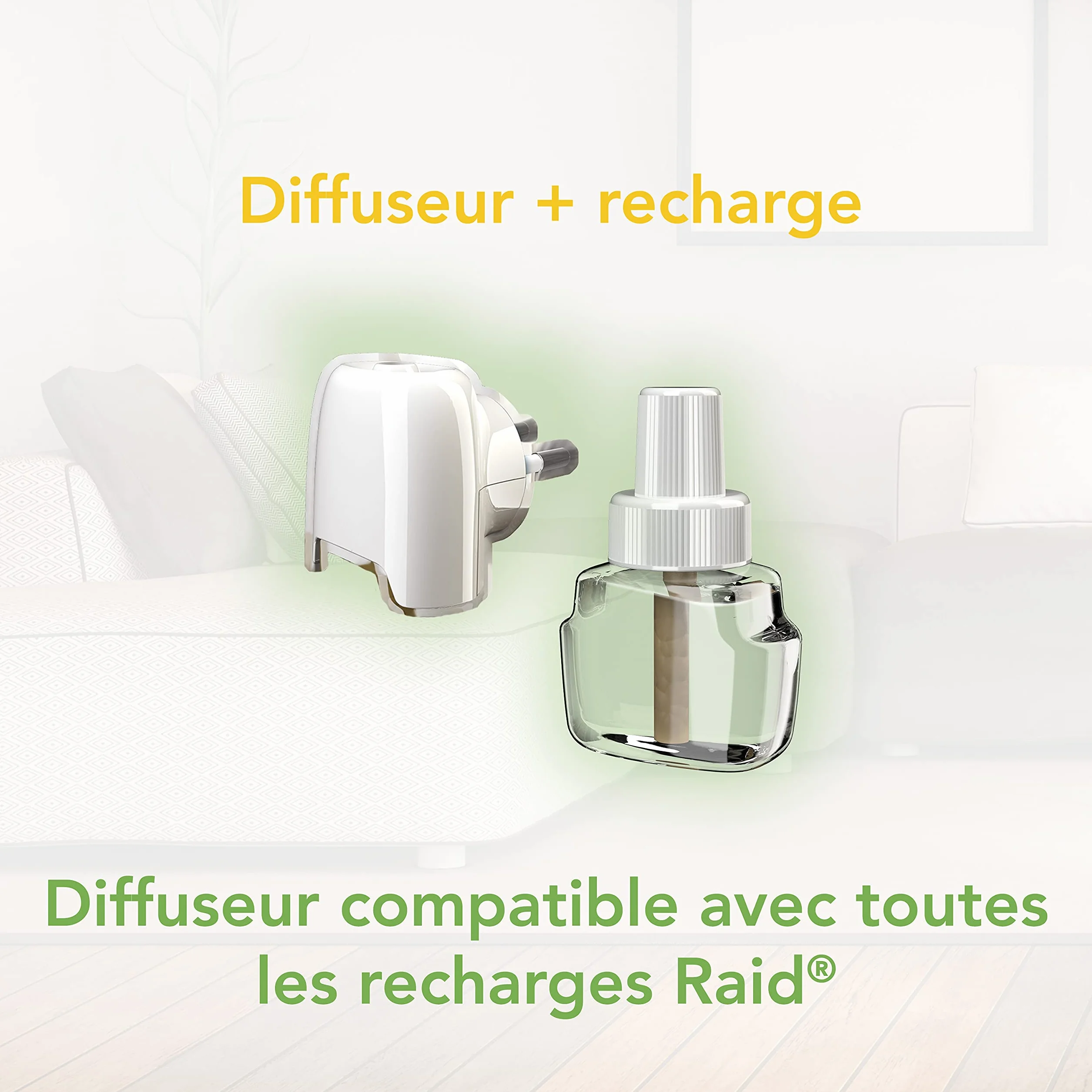 Raid Essentials Diffuseur Électrique Liquide 45 Nuits Répulsif Moustiques 2 Diffuseurs 2 Recharges 32 ml