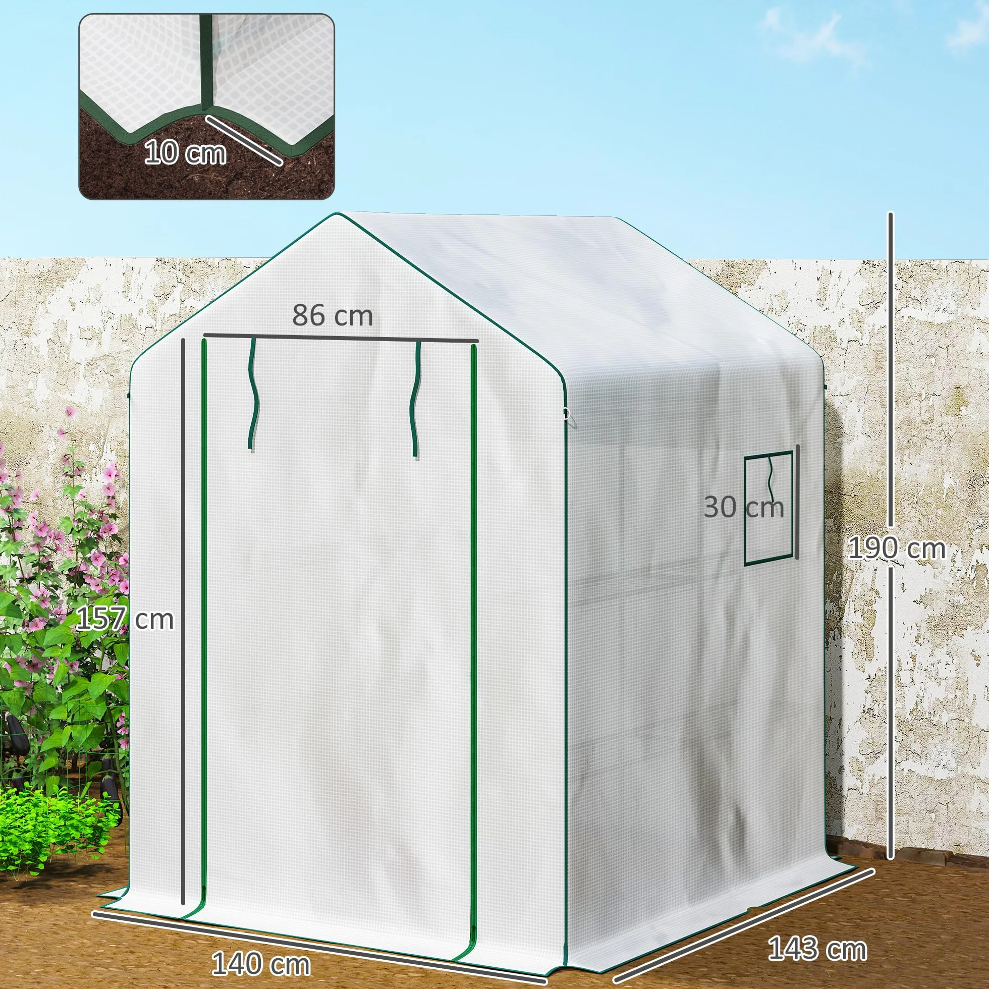 Outsunny Serre de Jardin PE 3 Niveaux 135 g/m² Anti-UV Acier 140x143x190cm Blanc