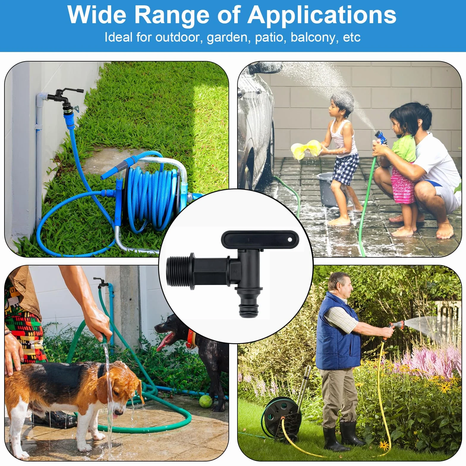 Lot de 2 robinets d'écoulement 3/4" pour citerne d'eau de pluie - Adaptateur récupérateur - Noir
